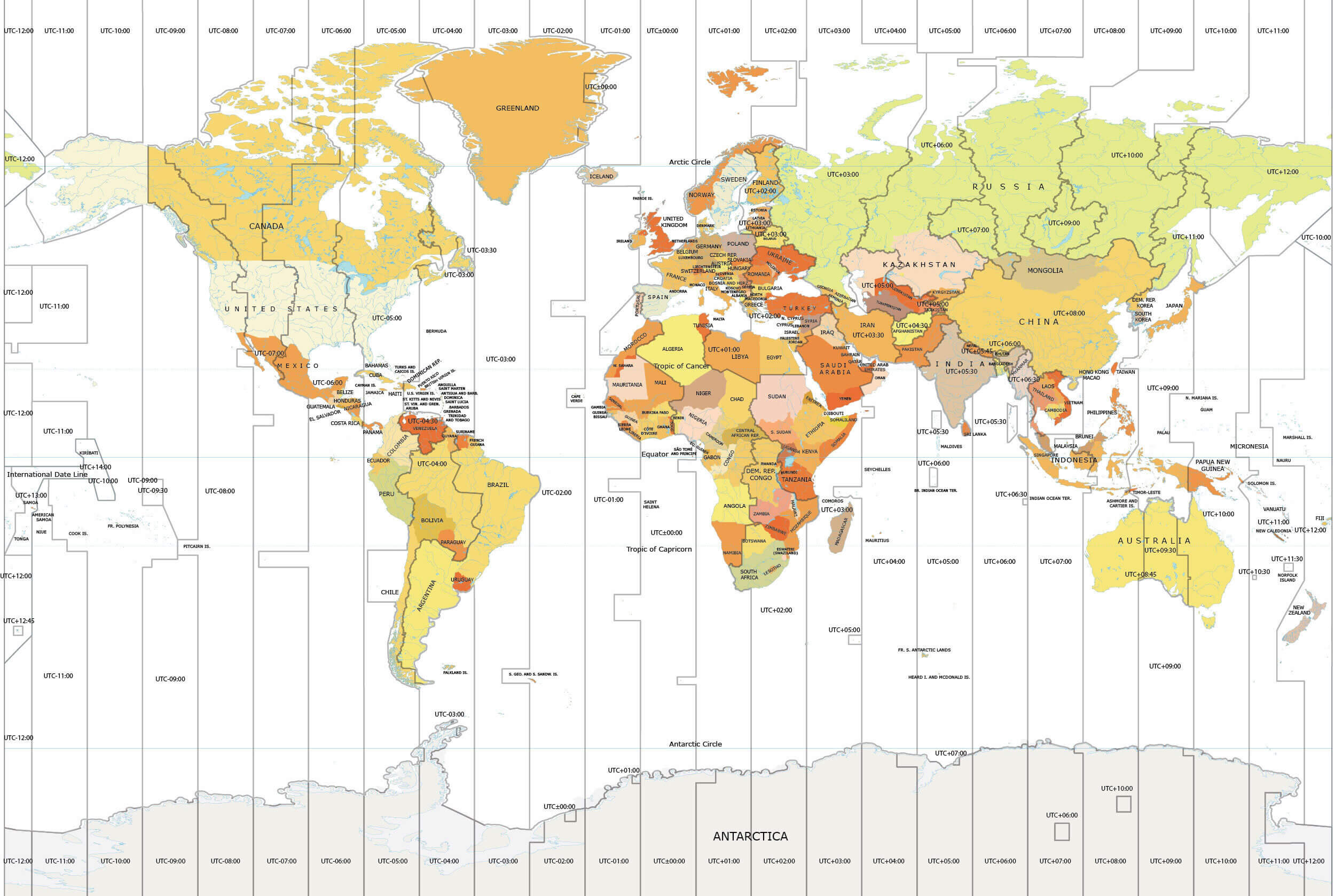 World time zone map with North America