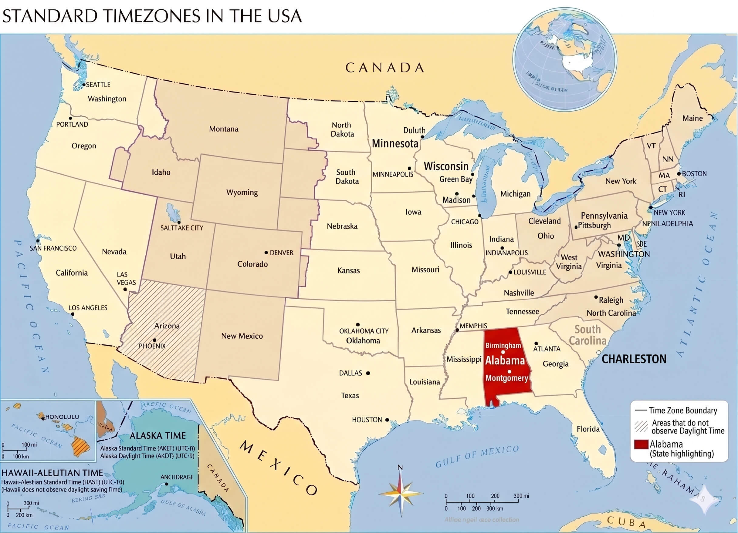 Alabama time zone map