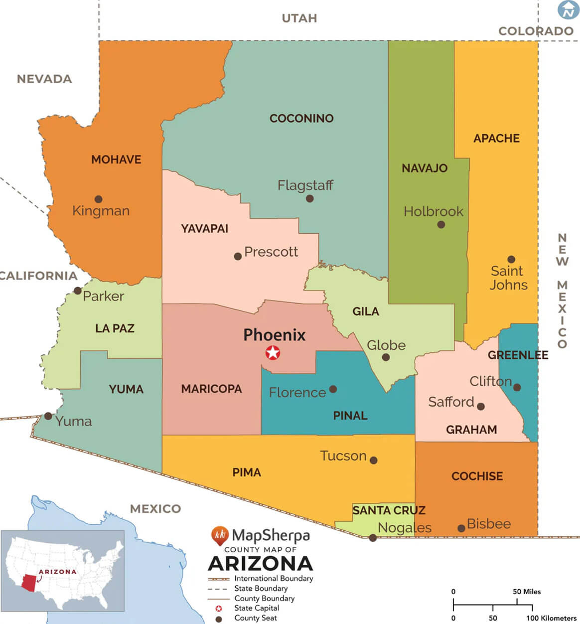 Arizona Cities Map 29 Arizona county map