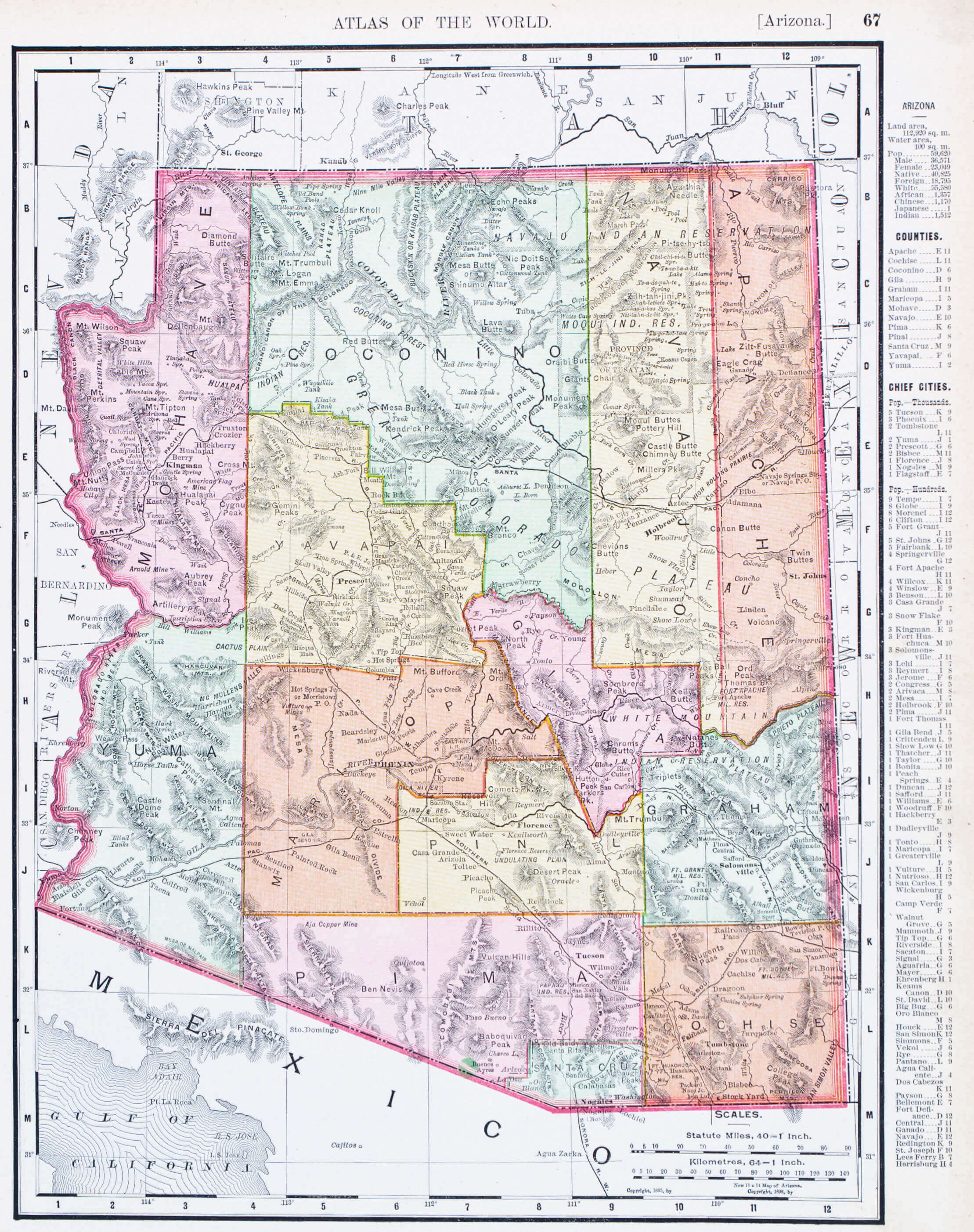 Arizona map 1900 USA