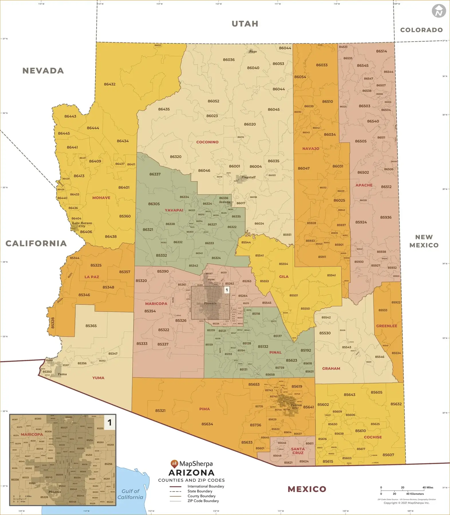 Arizona zip code map with counties.webp