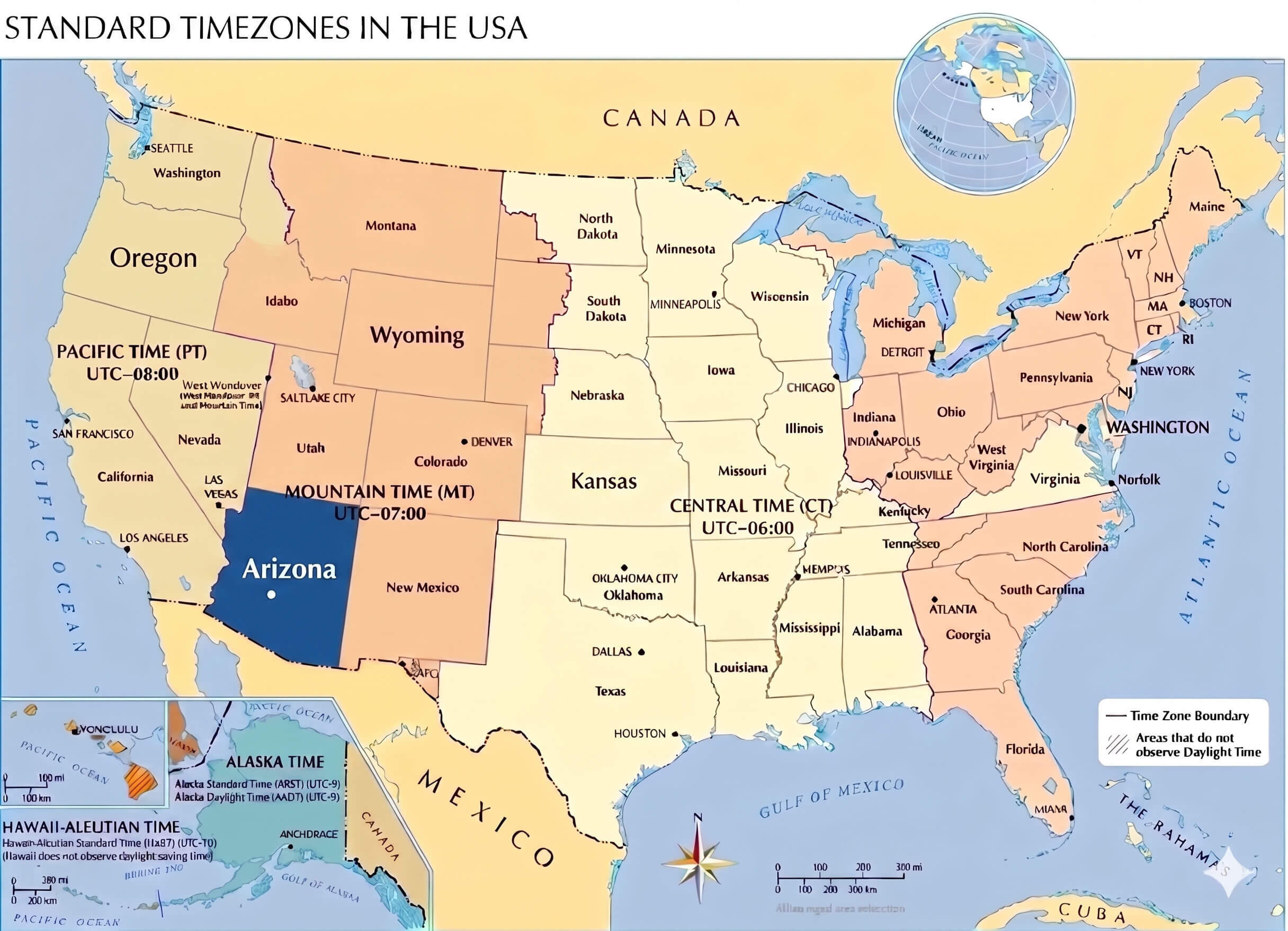 Arizona time zone map
