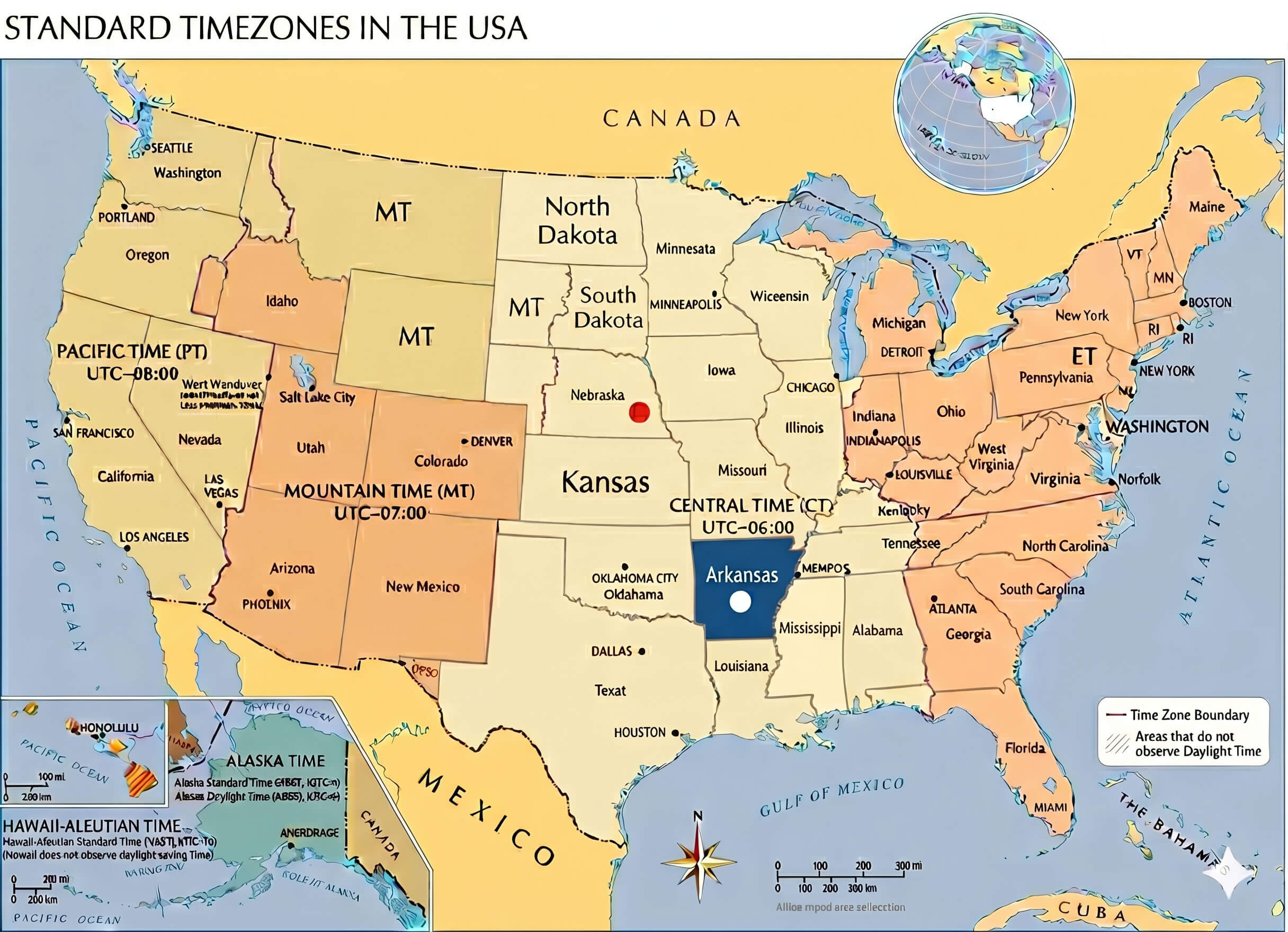 Arkansas time zone map