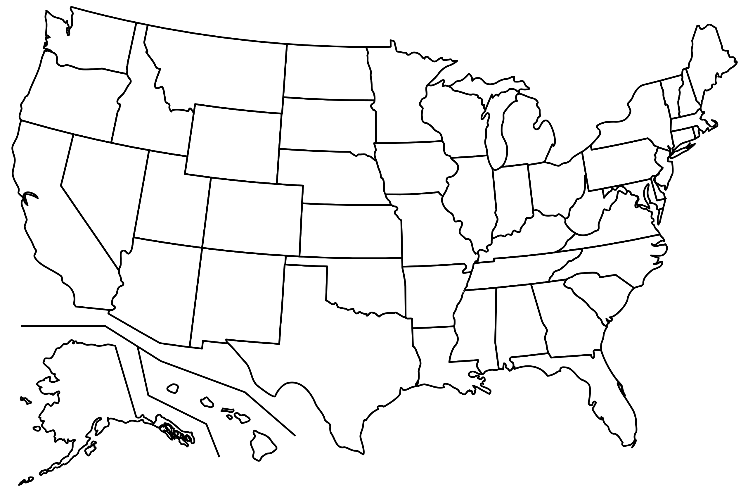 Blank United States map borders