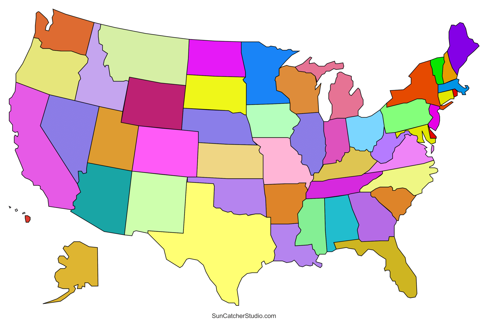 The United States of America map with states color blank