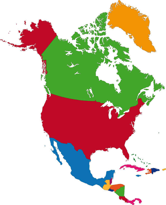United States and North America countries blank map