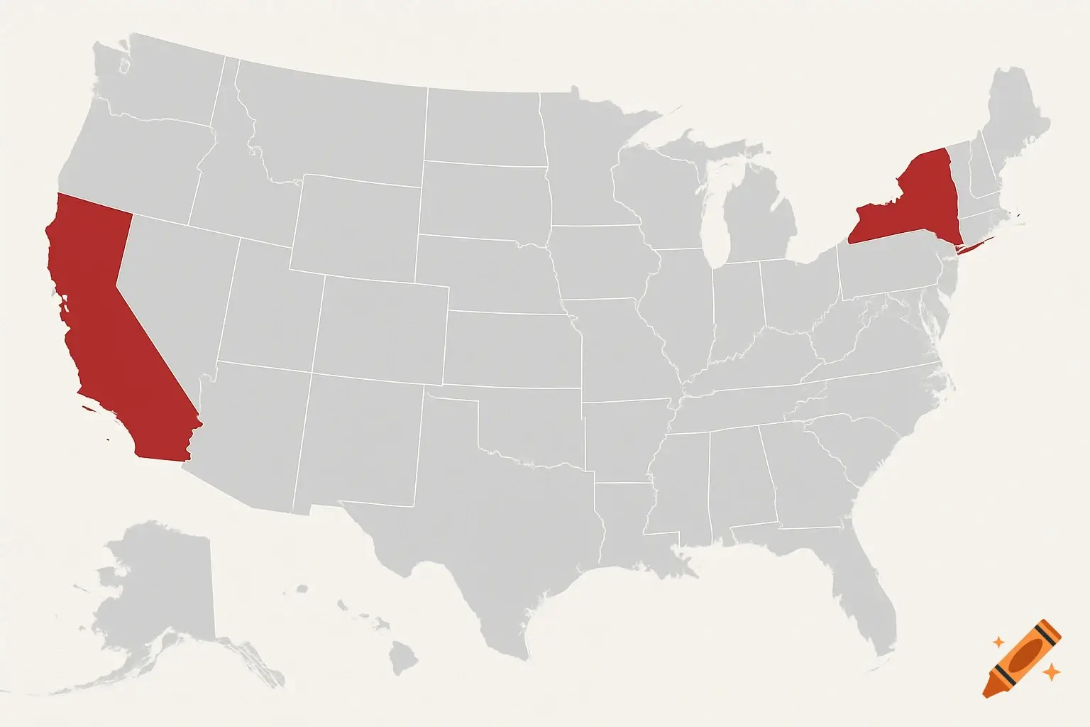 United States blank map with California and New York
