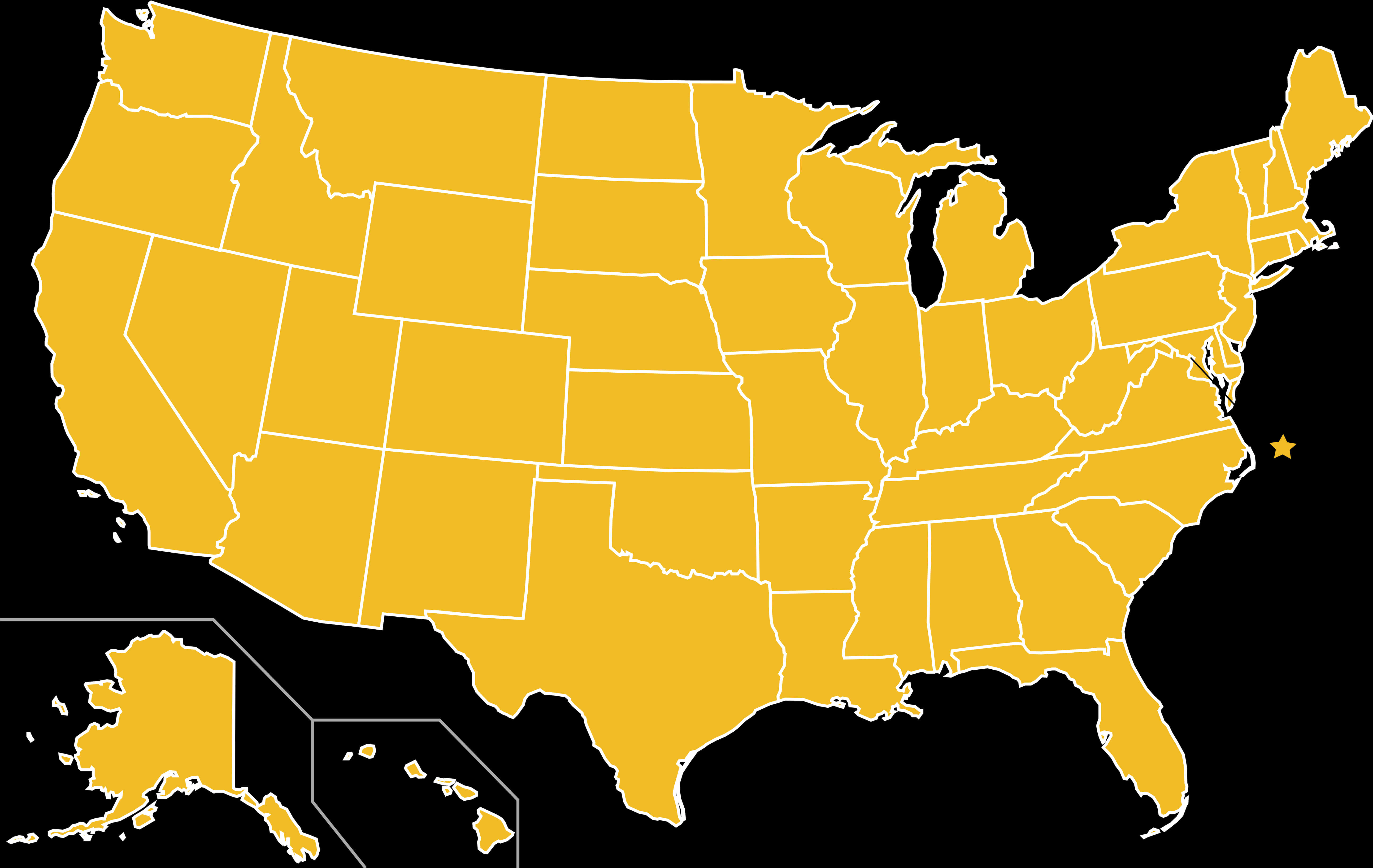 United States outline map in yellow color