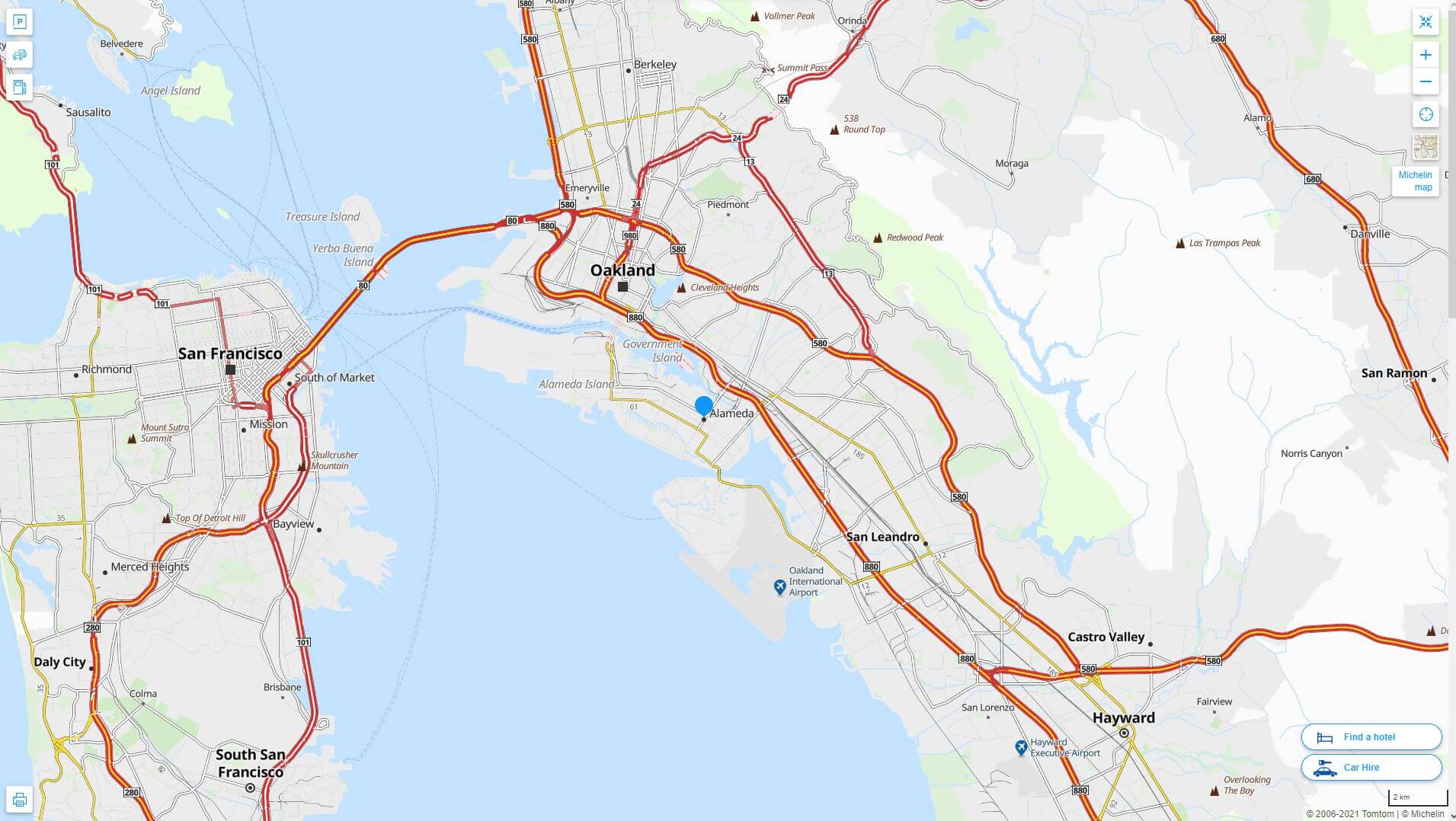 Alameda California highway and road map