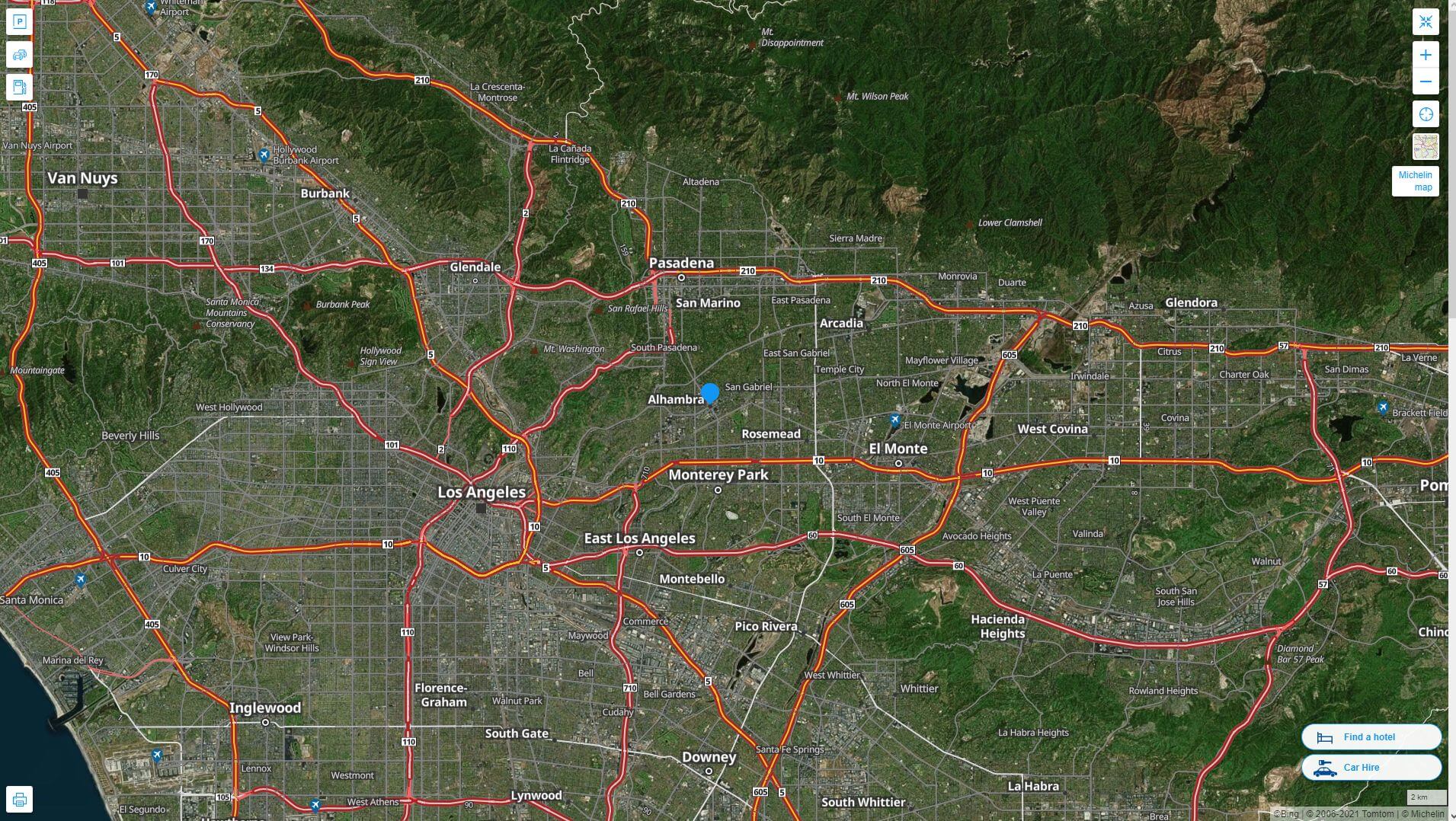 Alhambra California Highway and Road Map with satellite view
