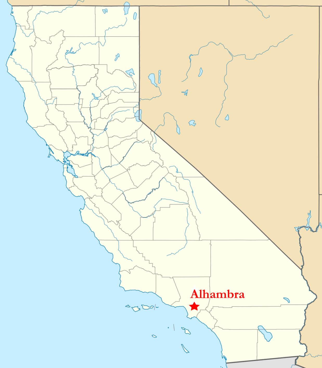 Alhambra Location Map in California