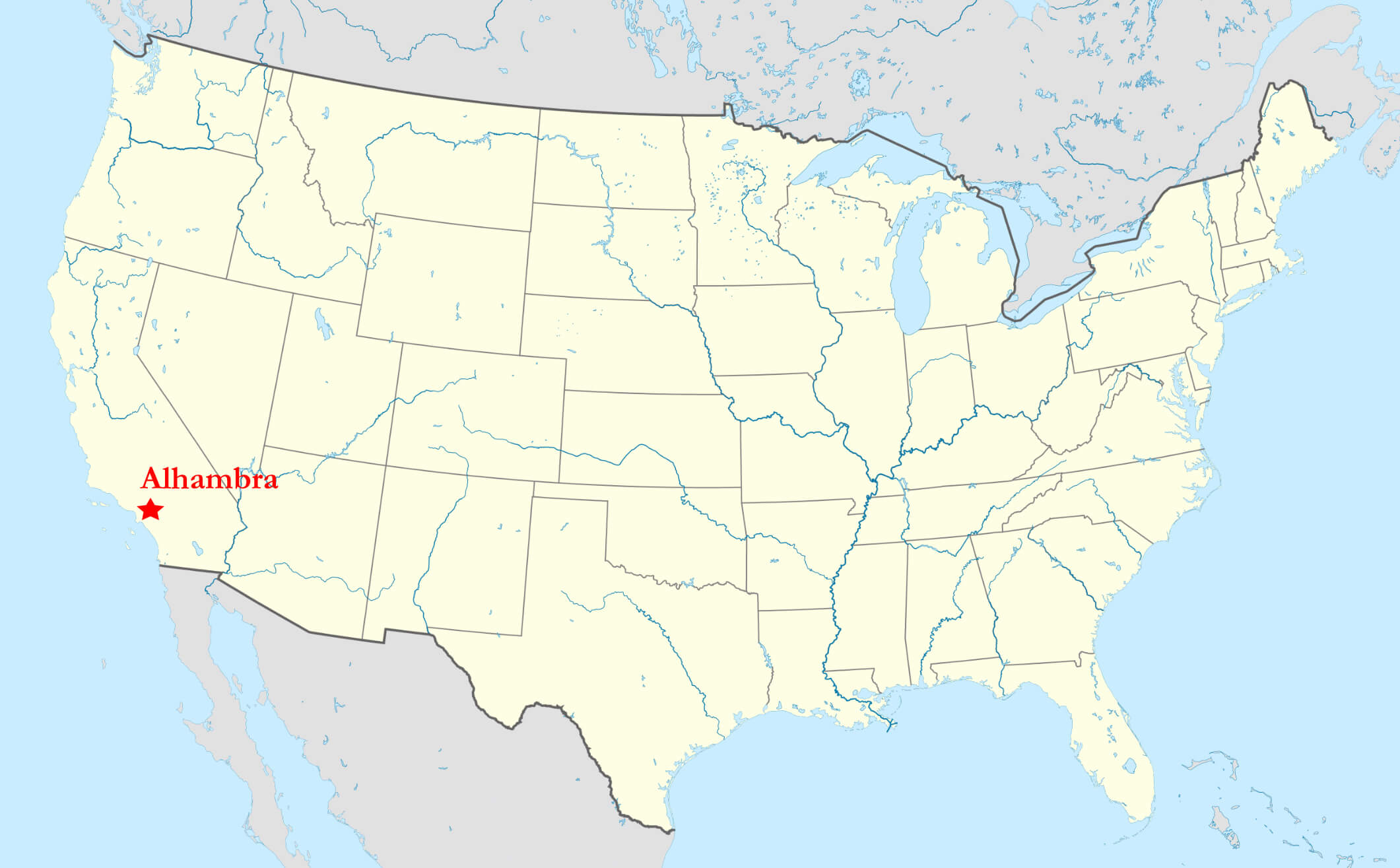 Alhambra Location Map in the US