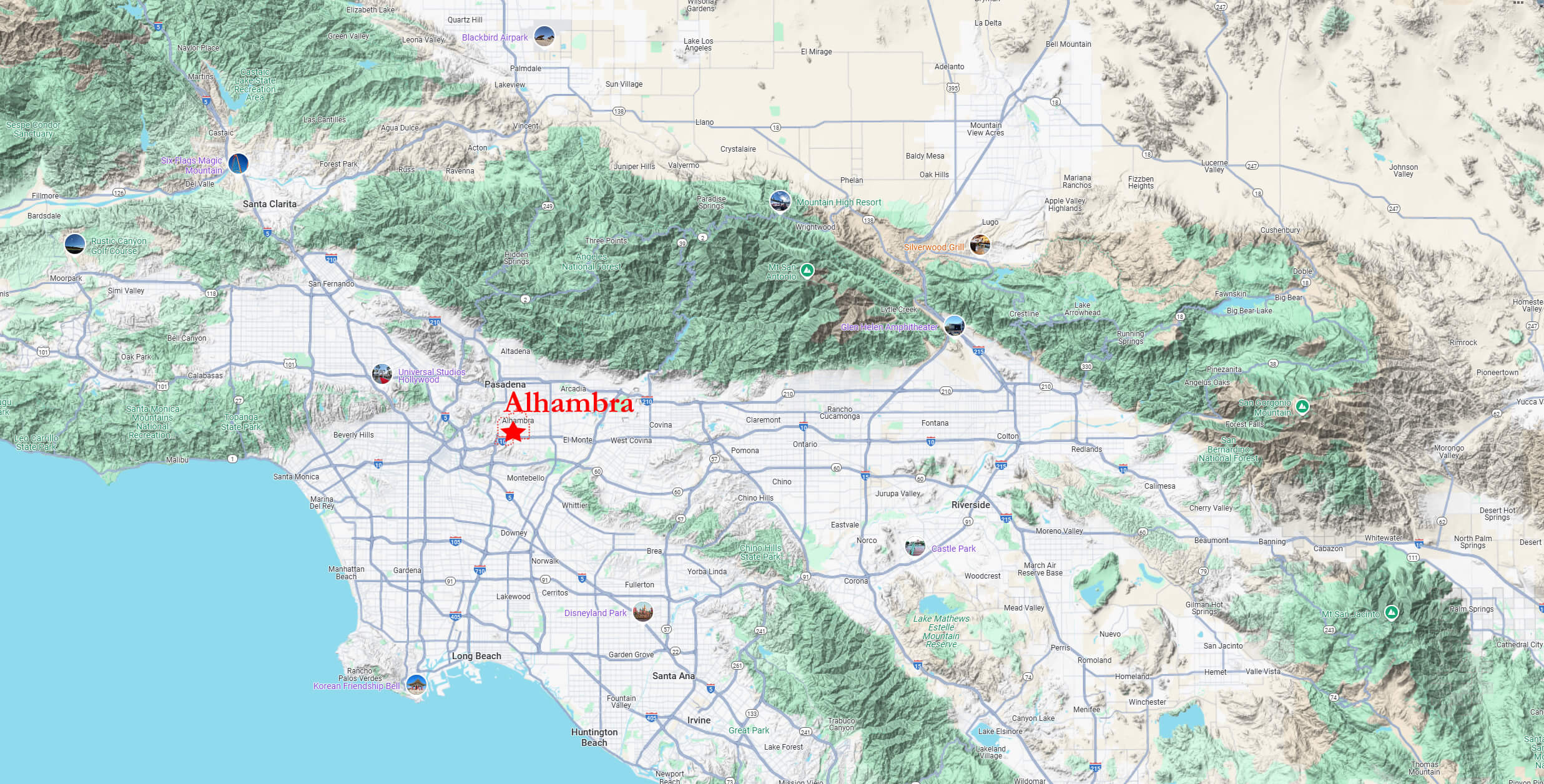 Alhambra Terrain Map with Los Angeles