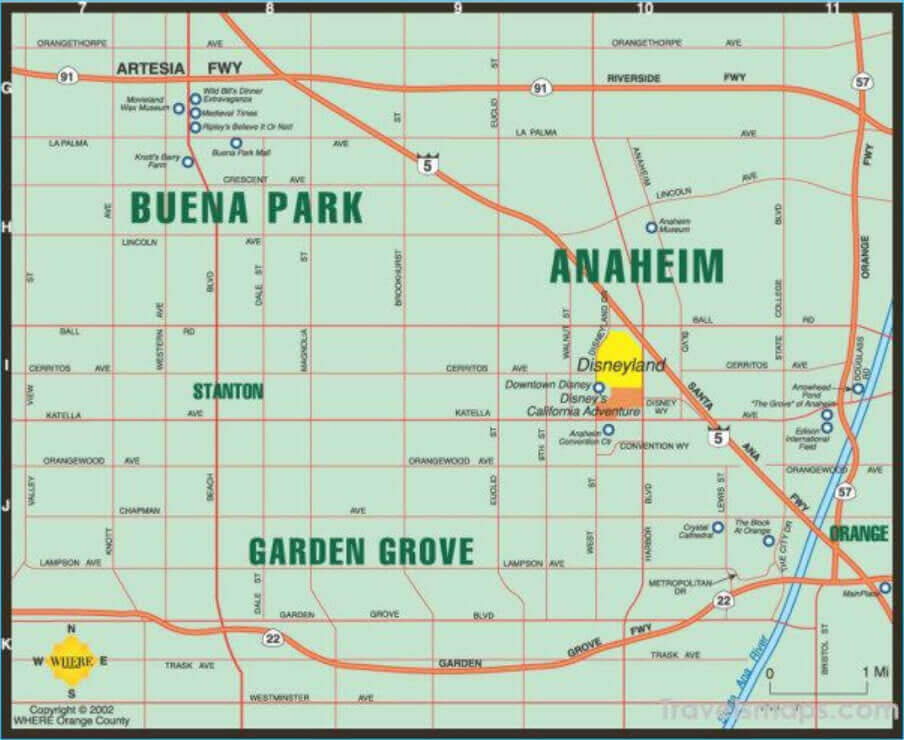 Anaheim and Disneyland Map California