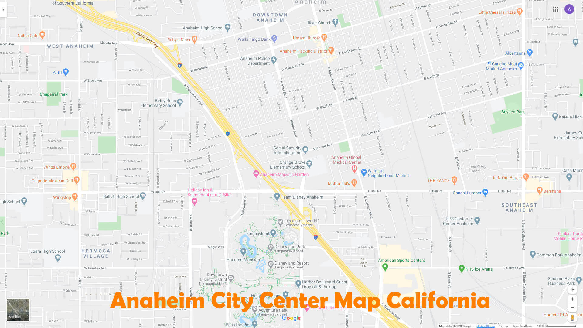 Anaheim city center Map California