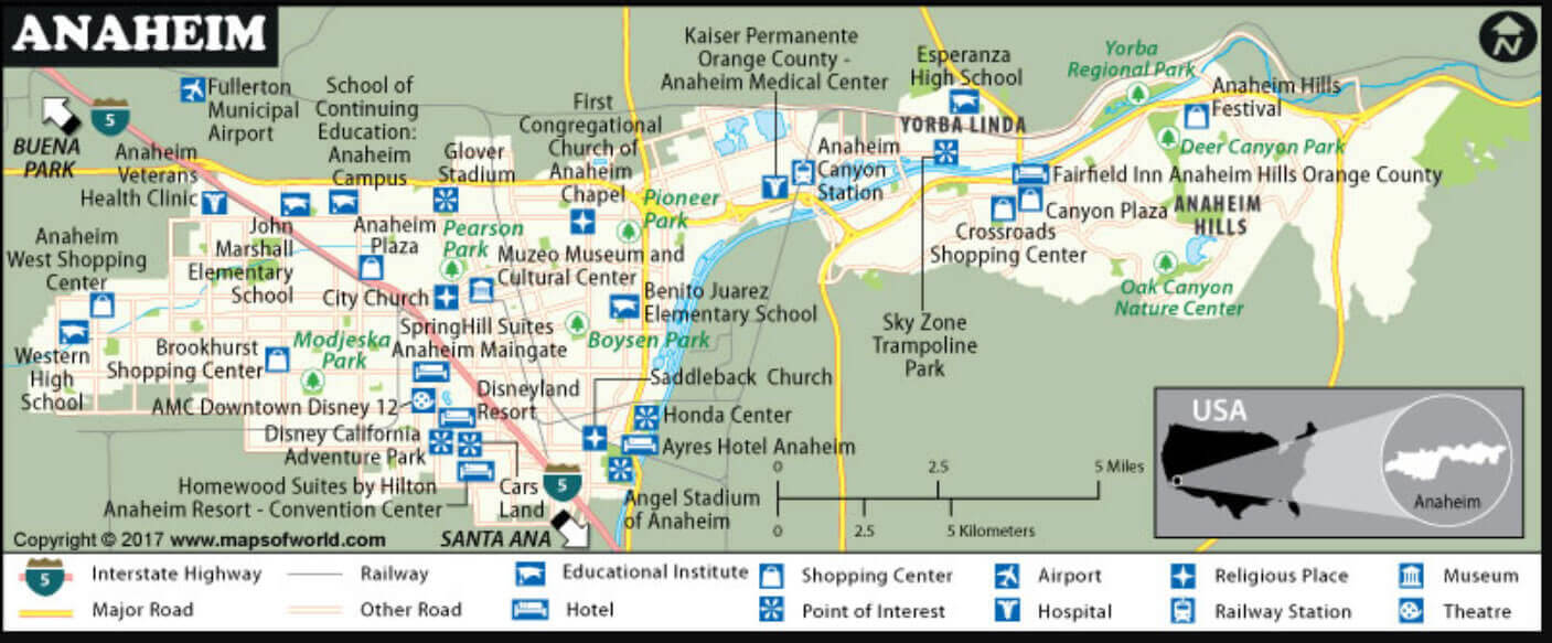 Anaheim county Map in California