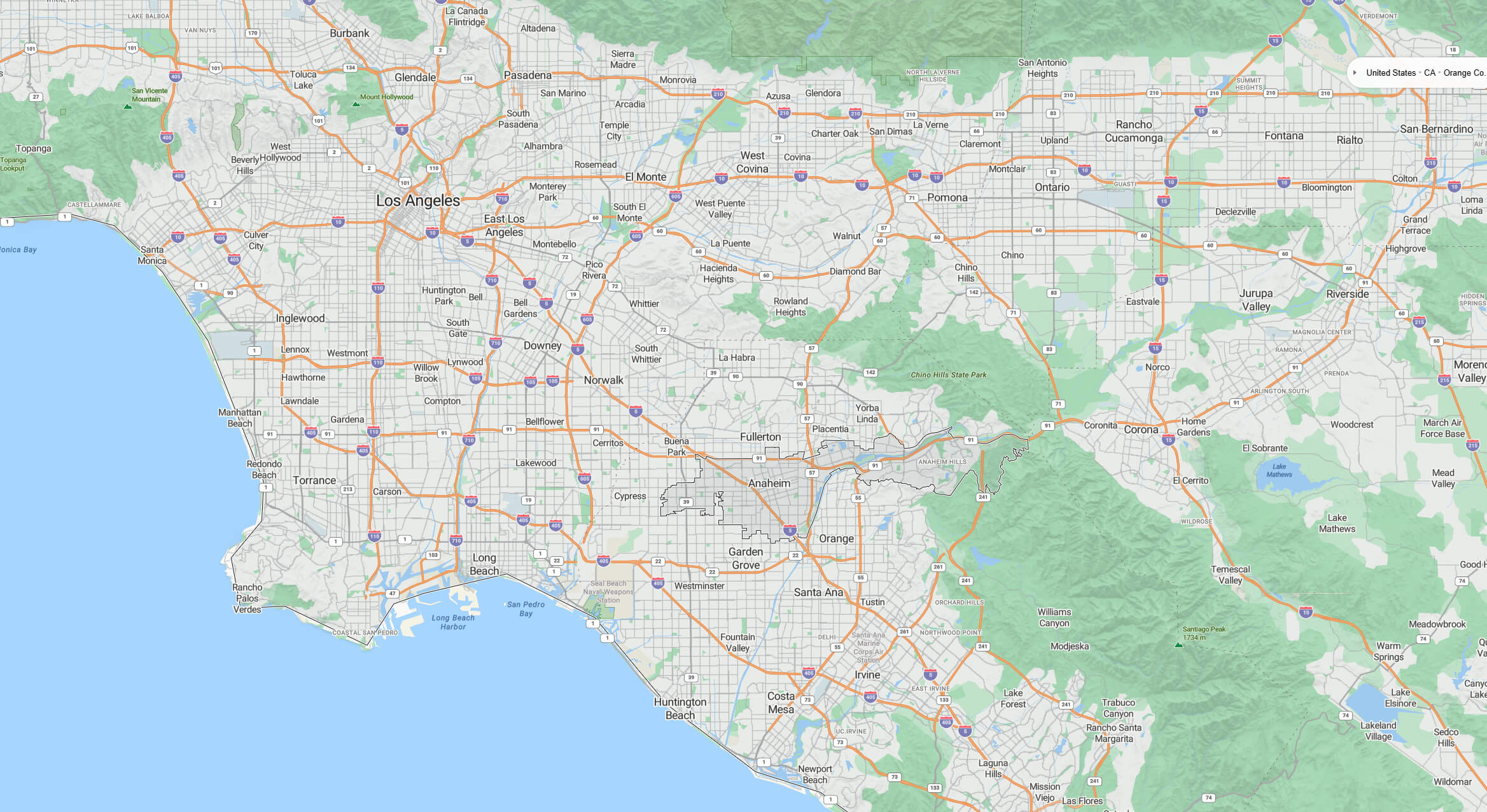 Anaheim county Map Los Angeles