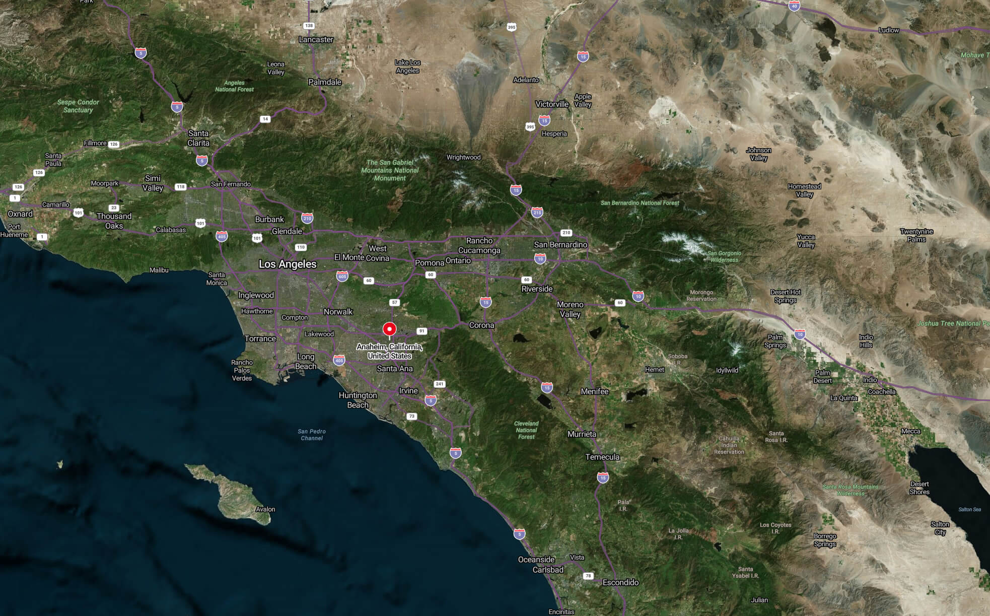 Anaheim satellite Map with Los Angeles