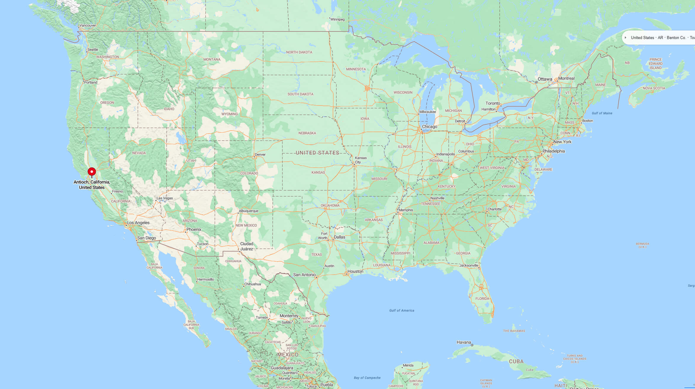 Antioch location on the US map