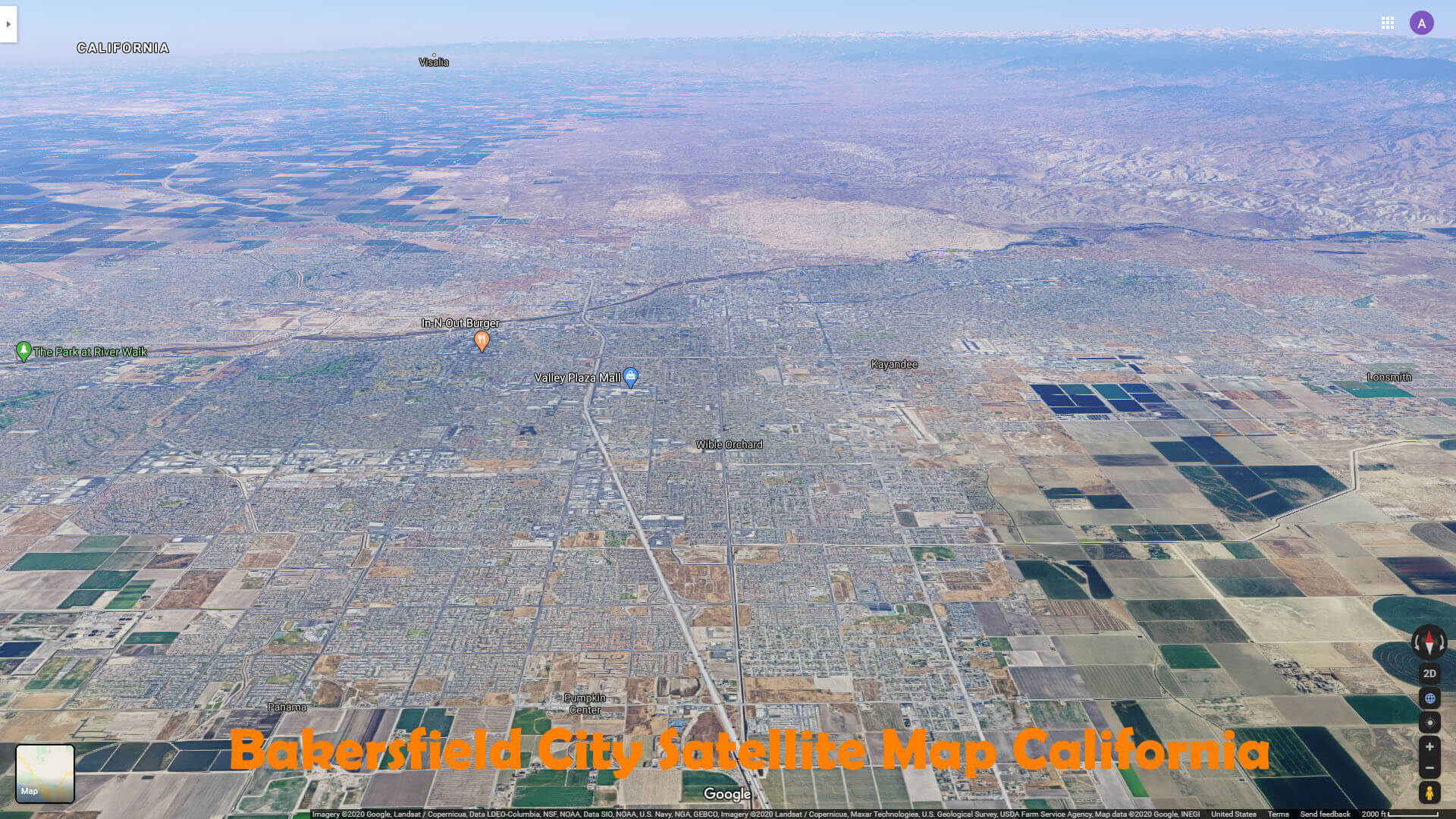 Bakersfield city satellite map California