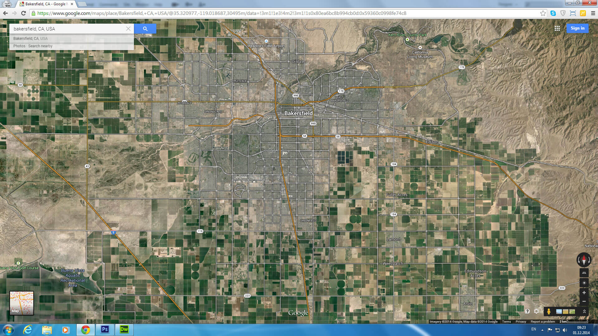 Bakersfield map California US satellite