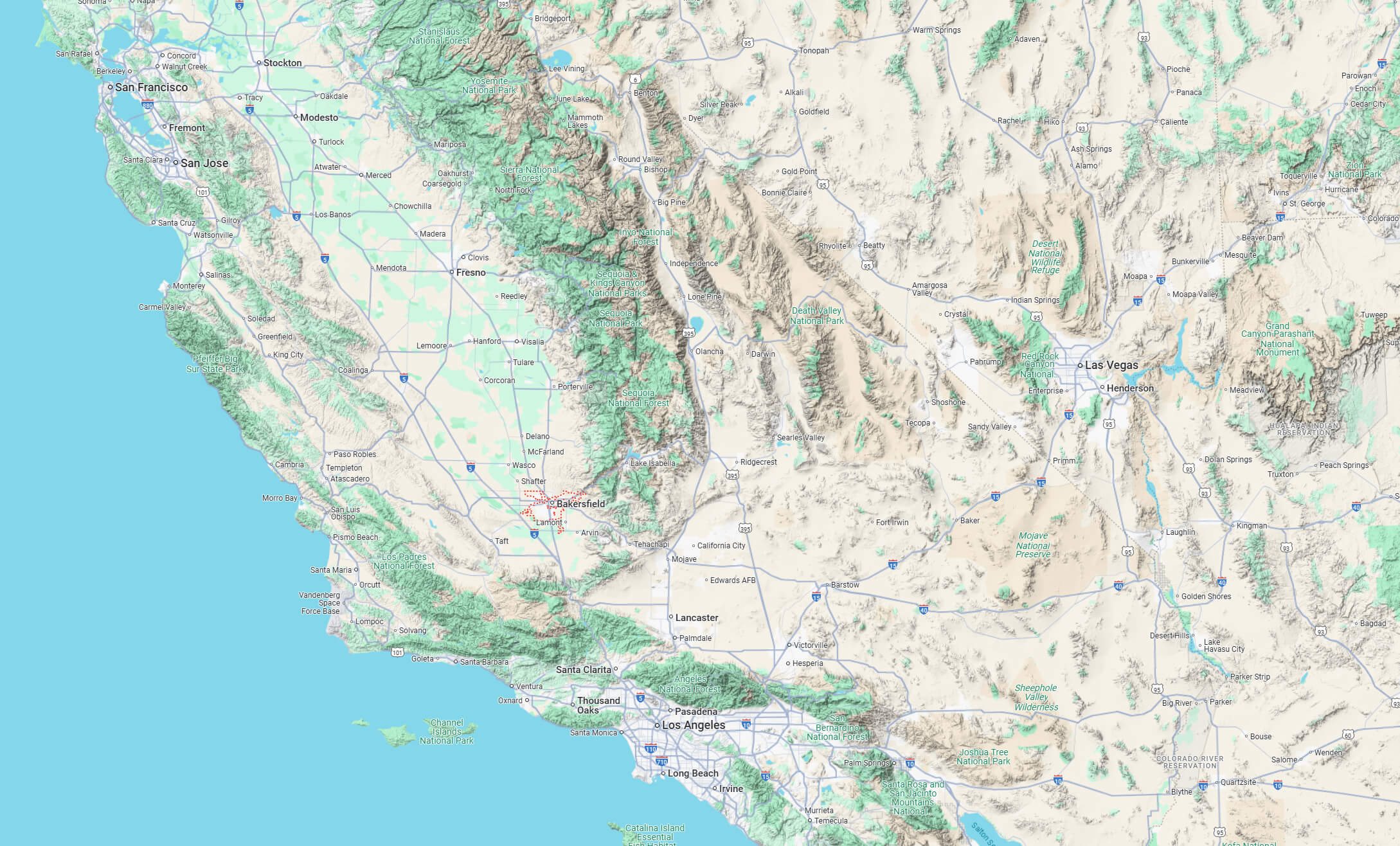 Bakersfield terrain map California