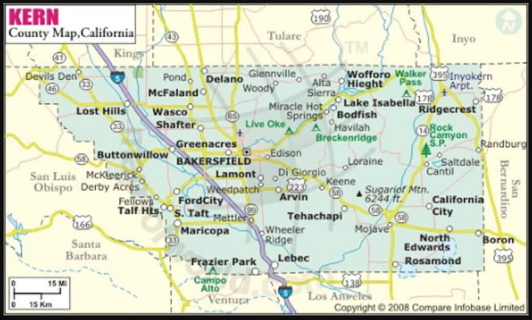 Kern county map in Bakersfield