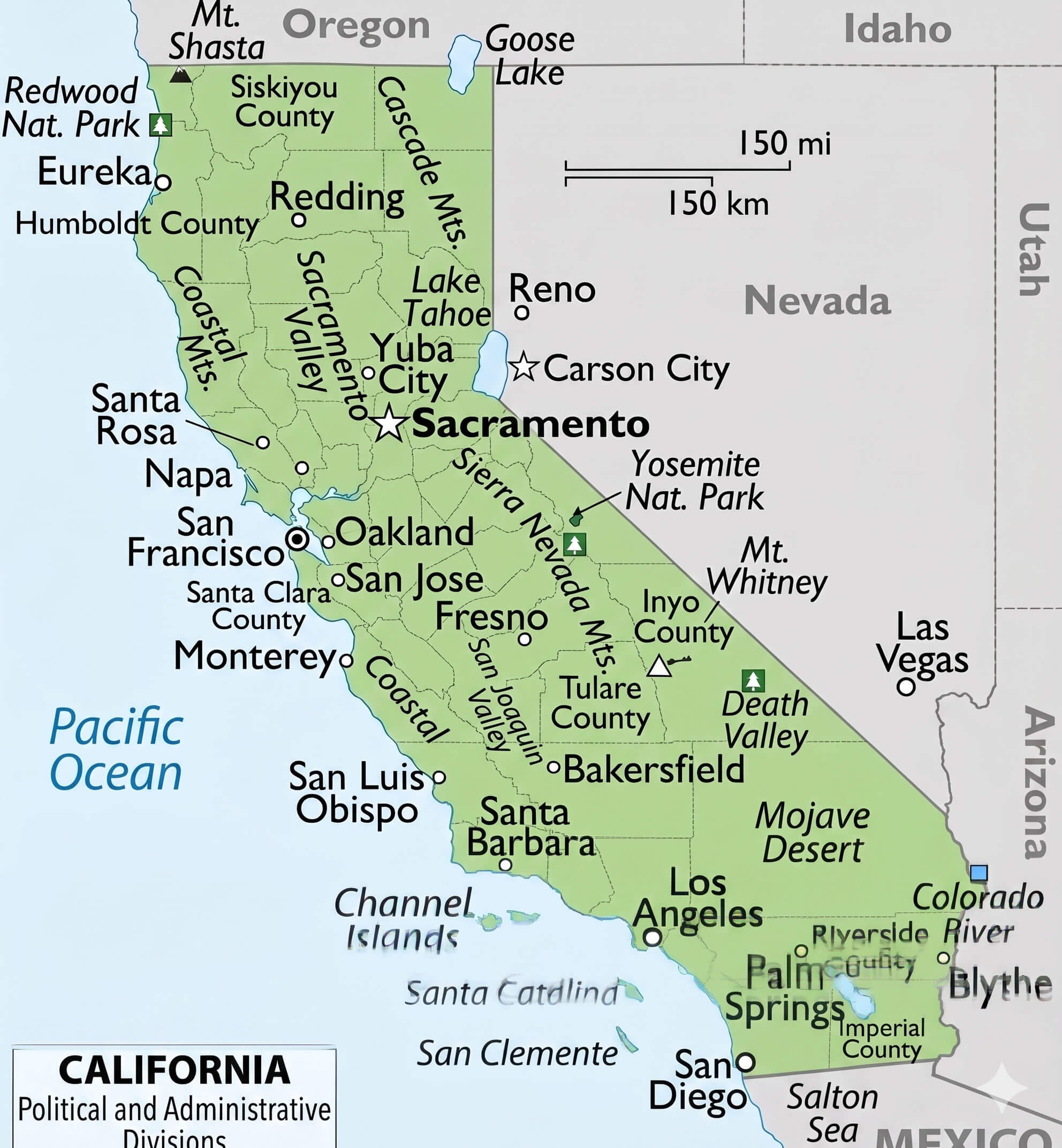 California administrative map regions and boundaries