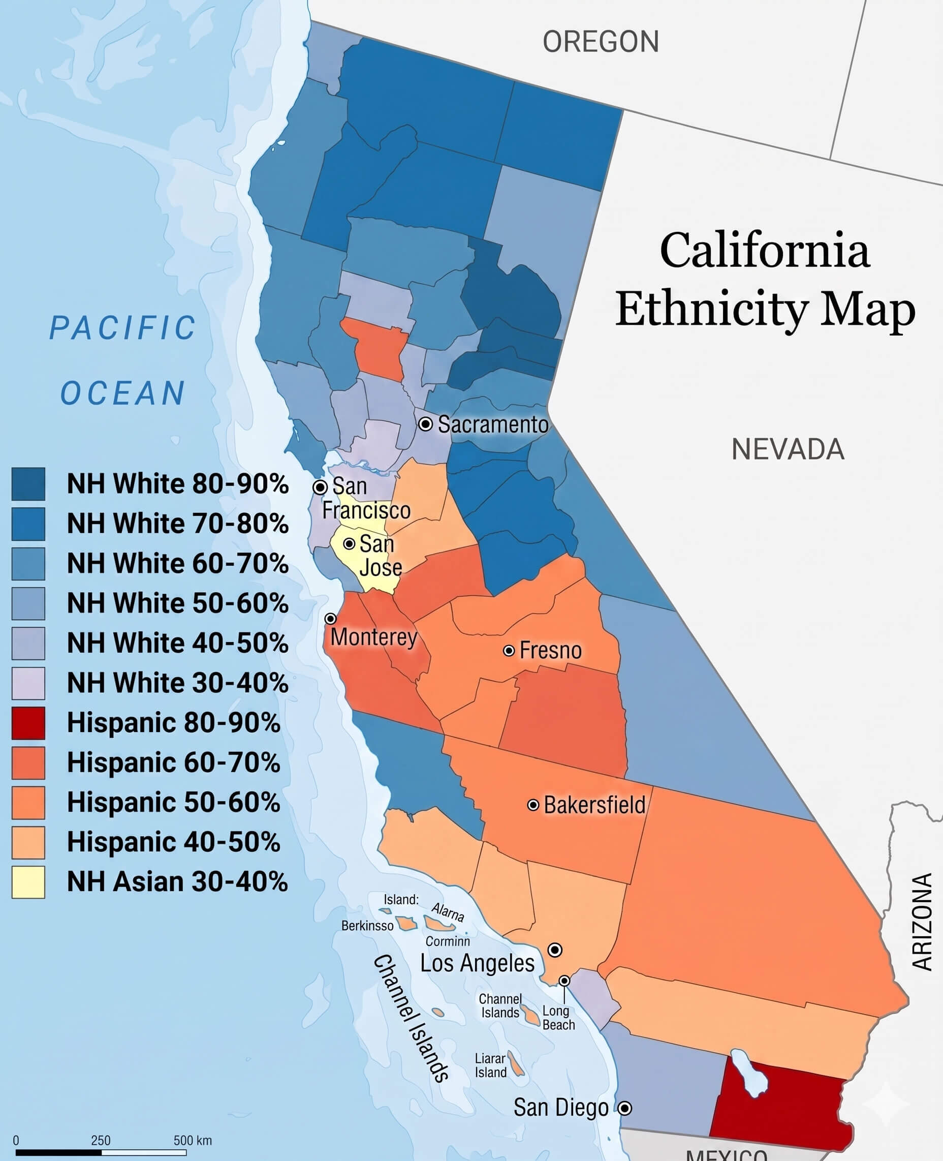 California ethnicity map demographic distribution by county