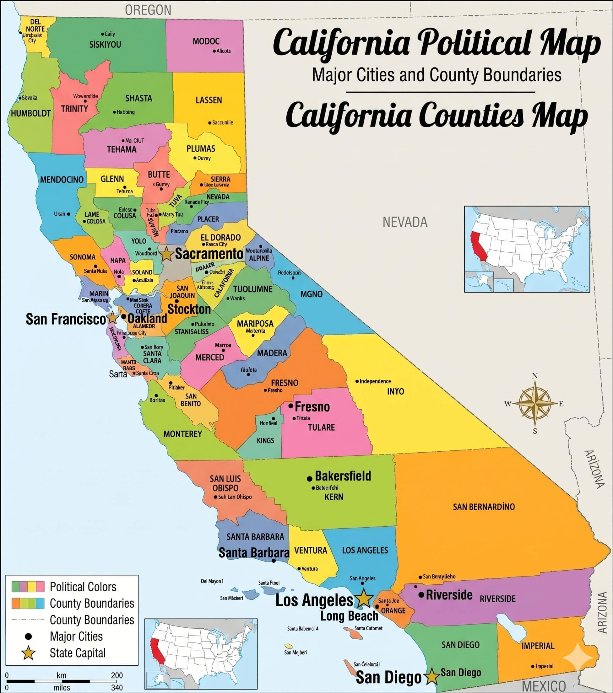 California political map counties and city boundaries