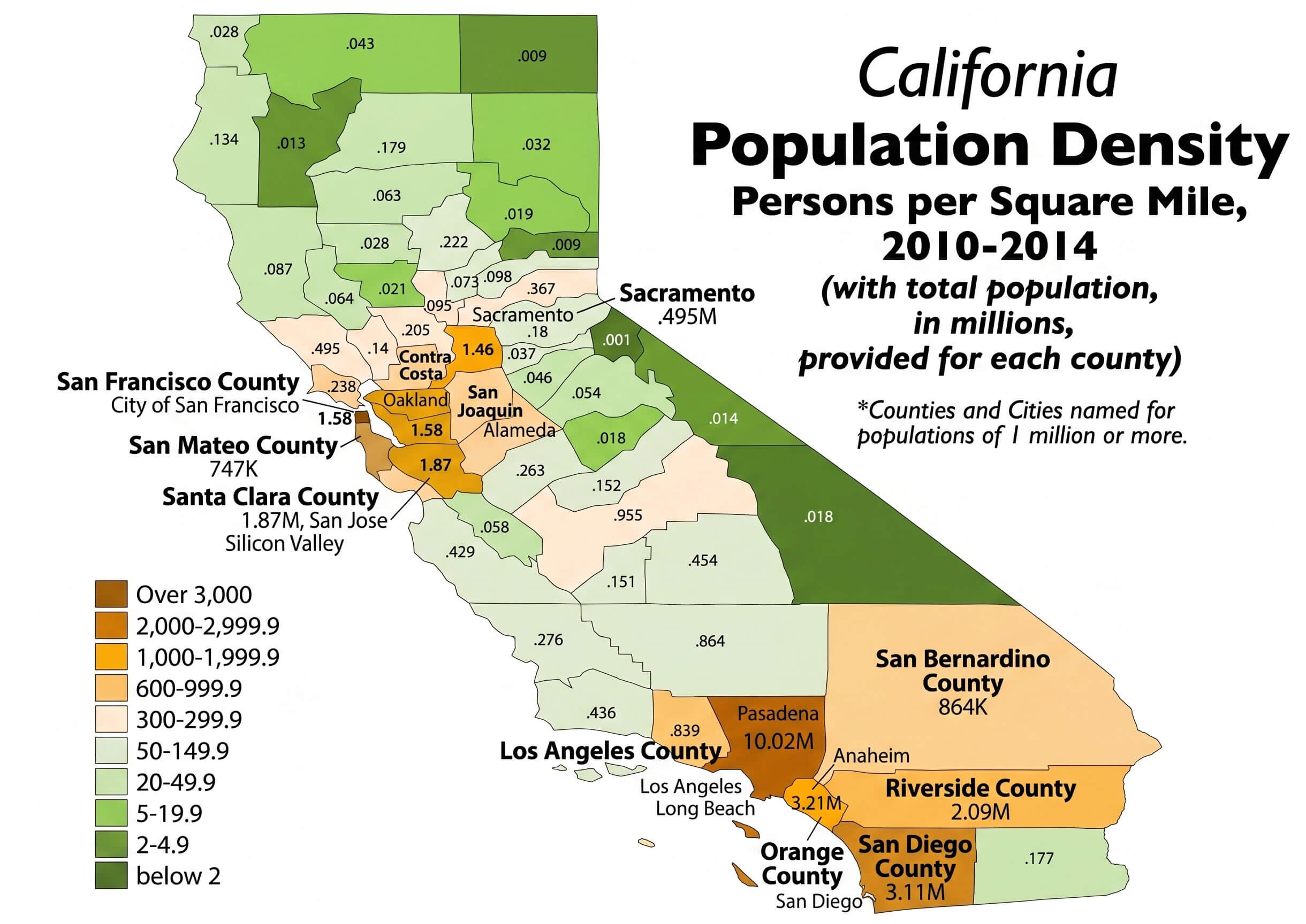 California population density map by county high-resolution