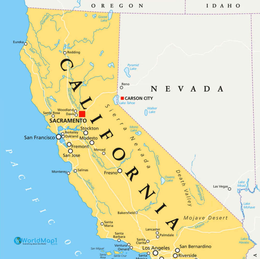 California rivers and lakes map waterways detailed