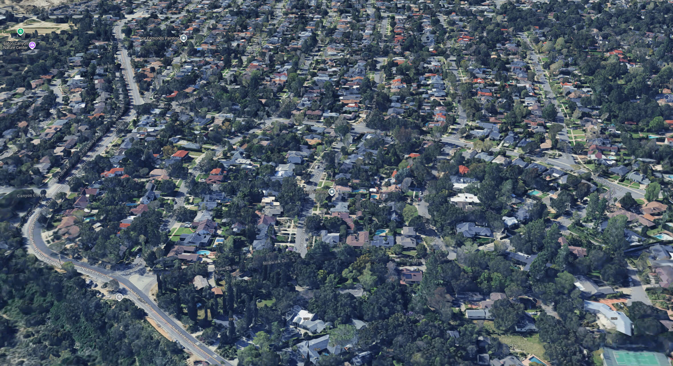 before Eaton fire aerial view map