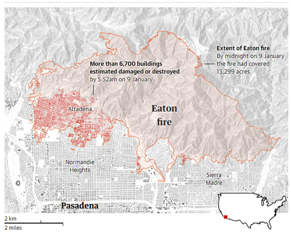 LA Wildfires 2025, Eaton Fire Map