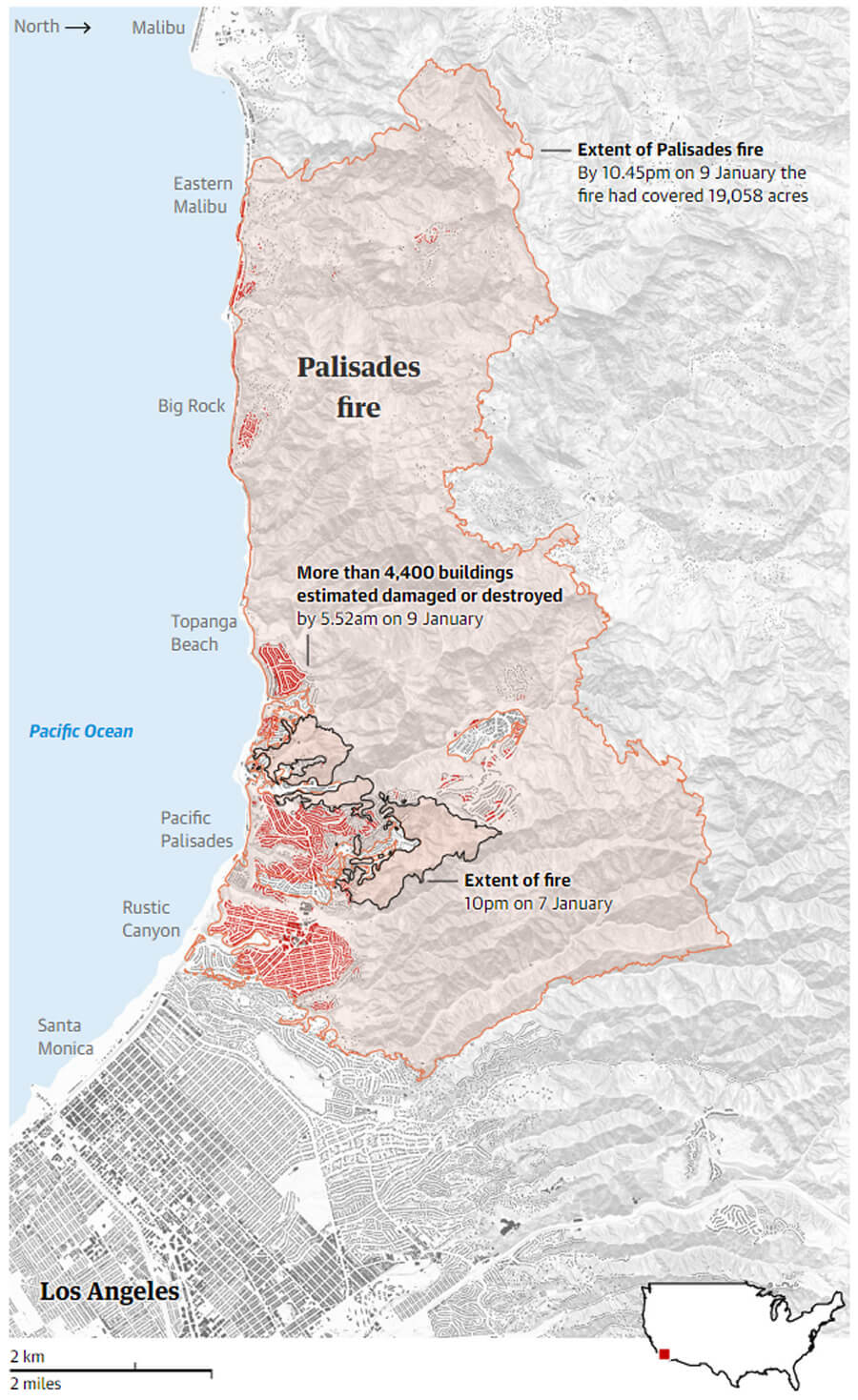 LA Wildfires 2025, Palisades Fire Map