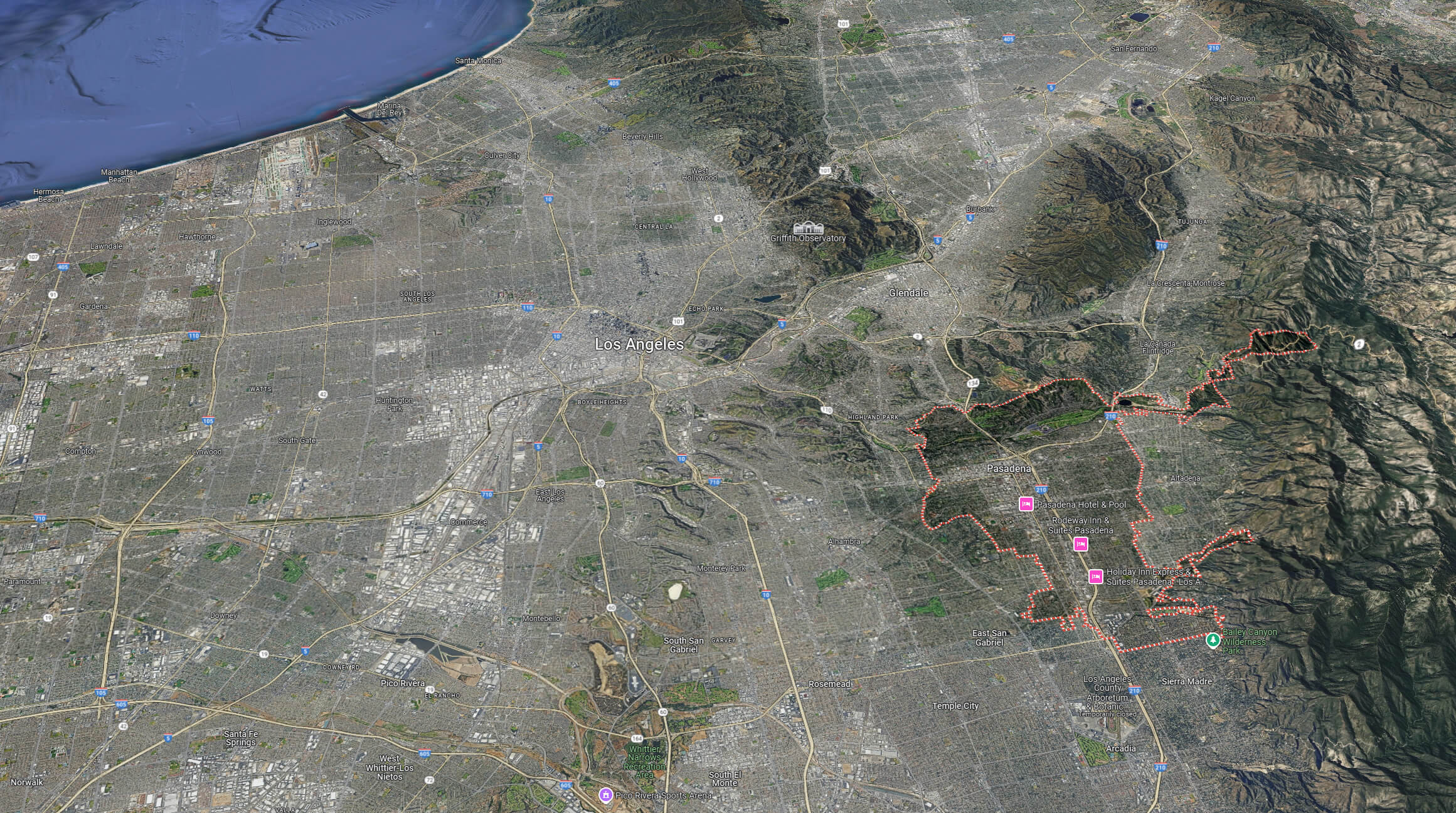 Pasadena Satellite Map, Los Angeles