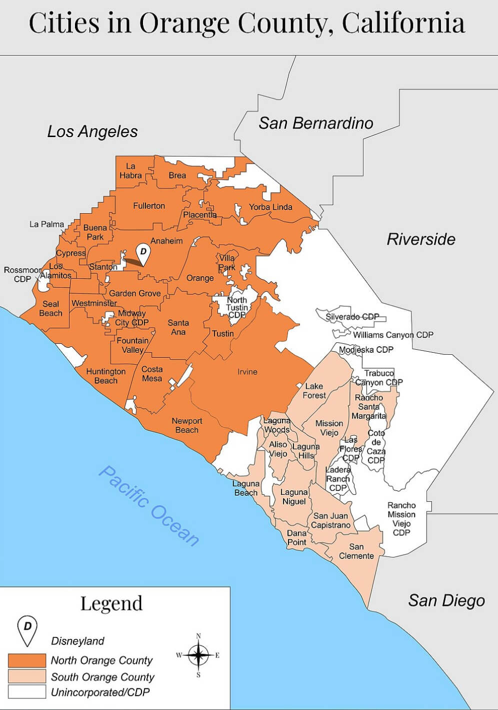 Cities map of Orange County Los Angeles