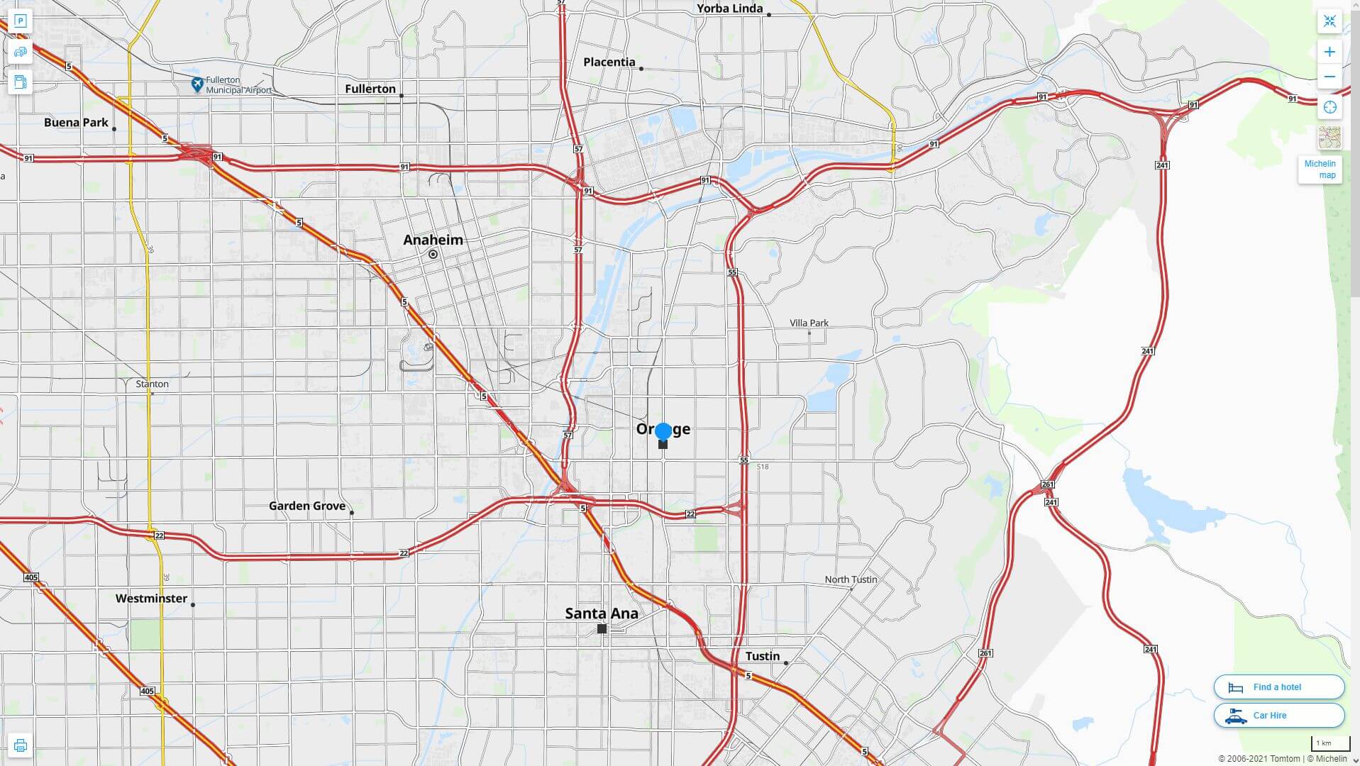 Orange County California highway and road map