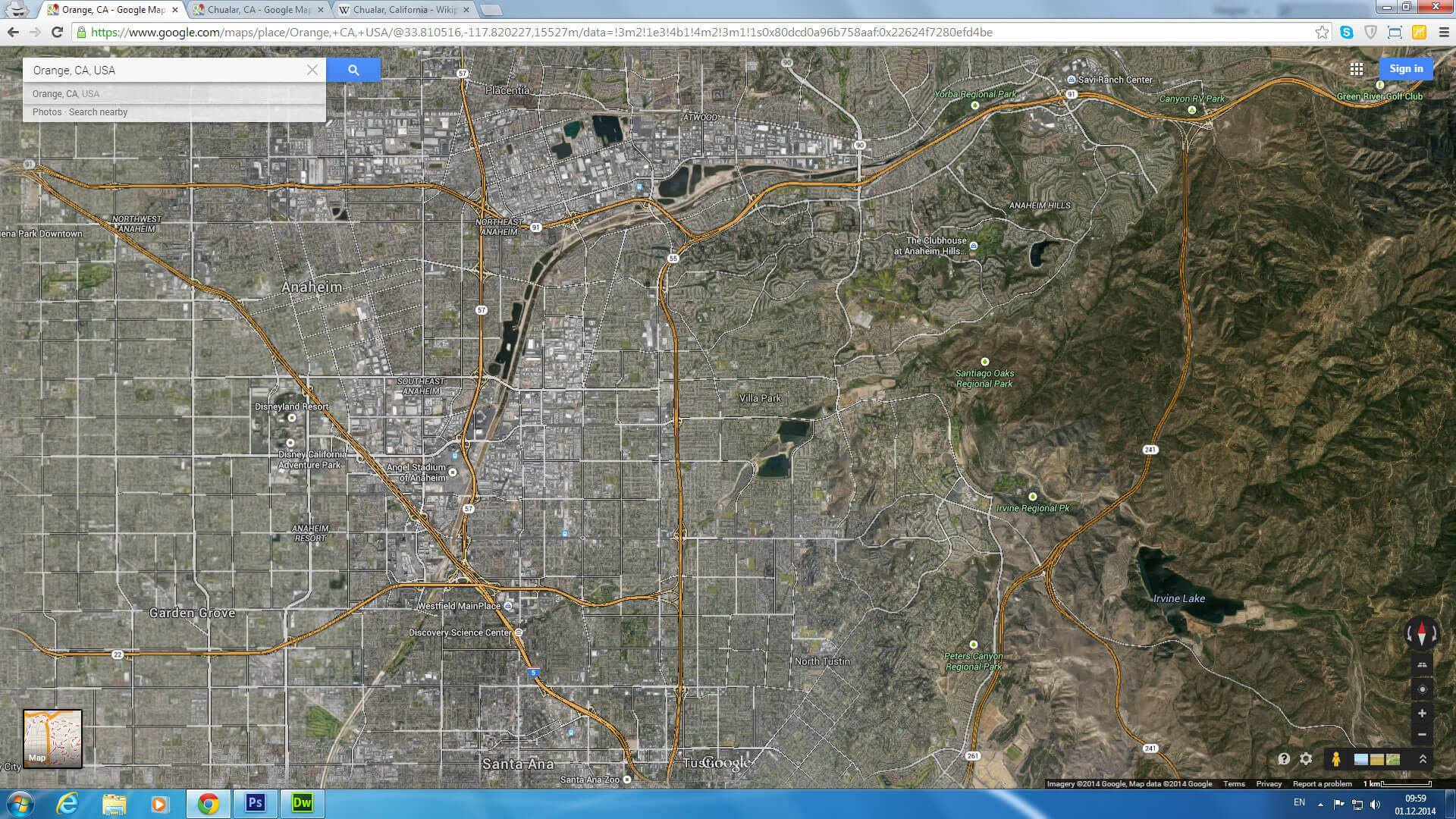 Orange County map California us satellite