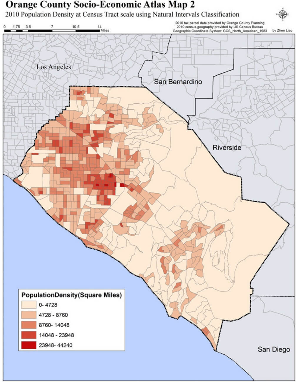 Orange County population density map California