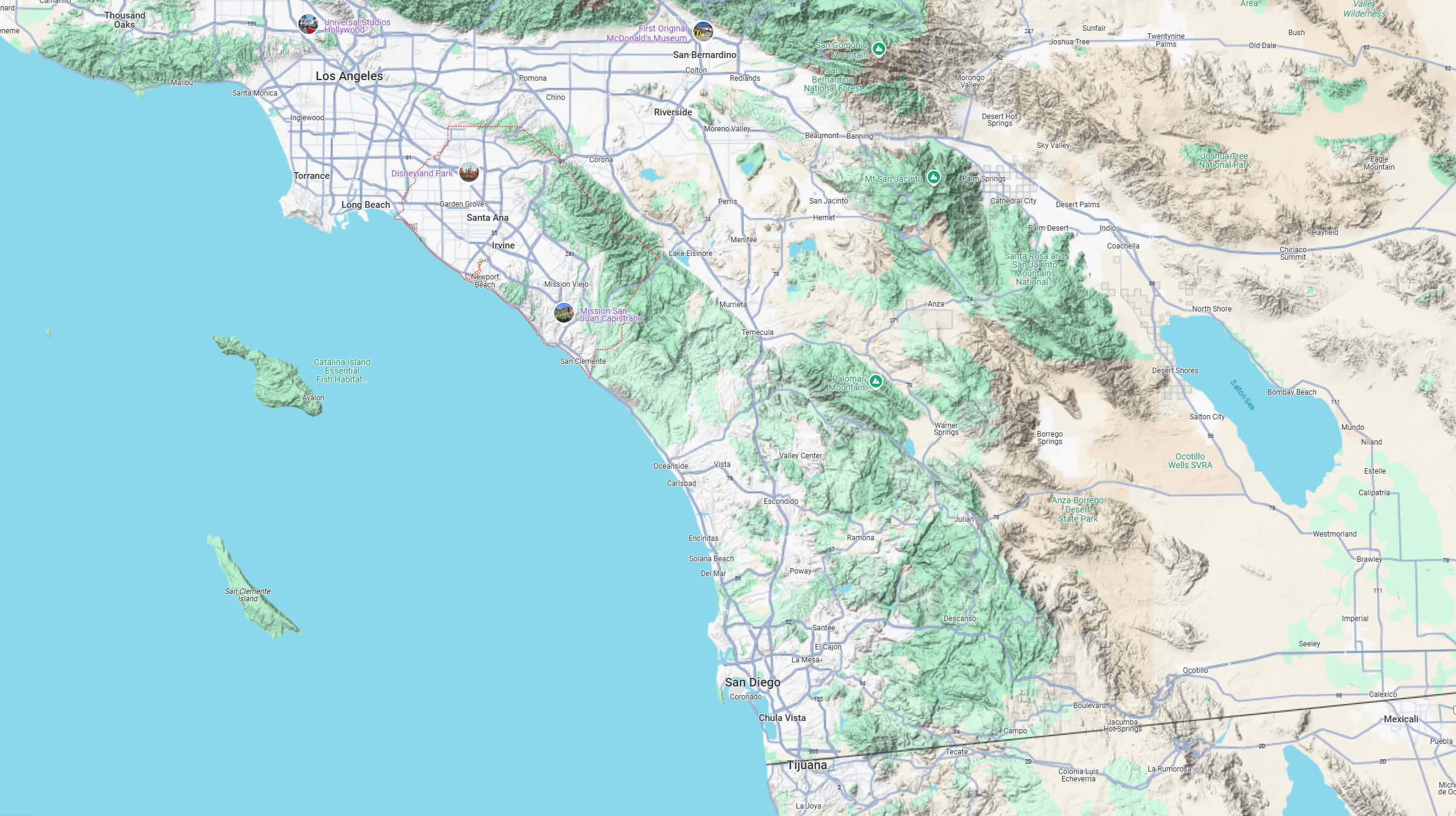 Orange County terrain map Los Angeles