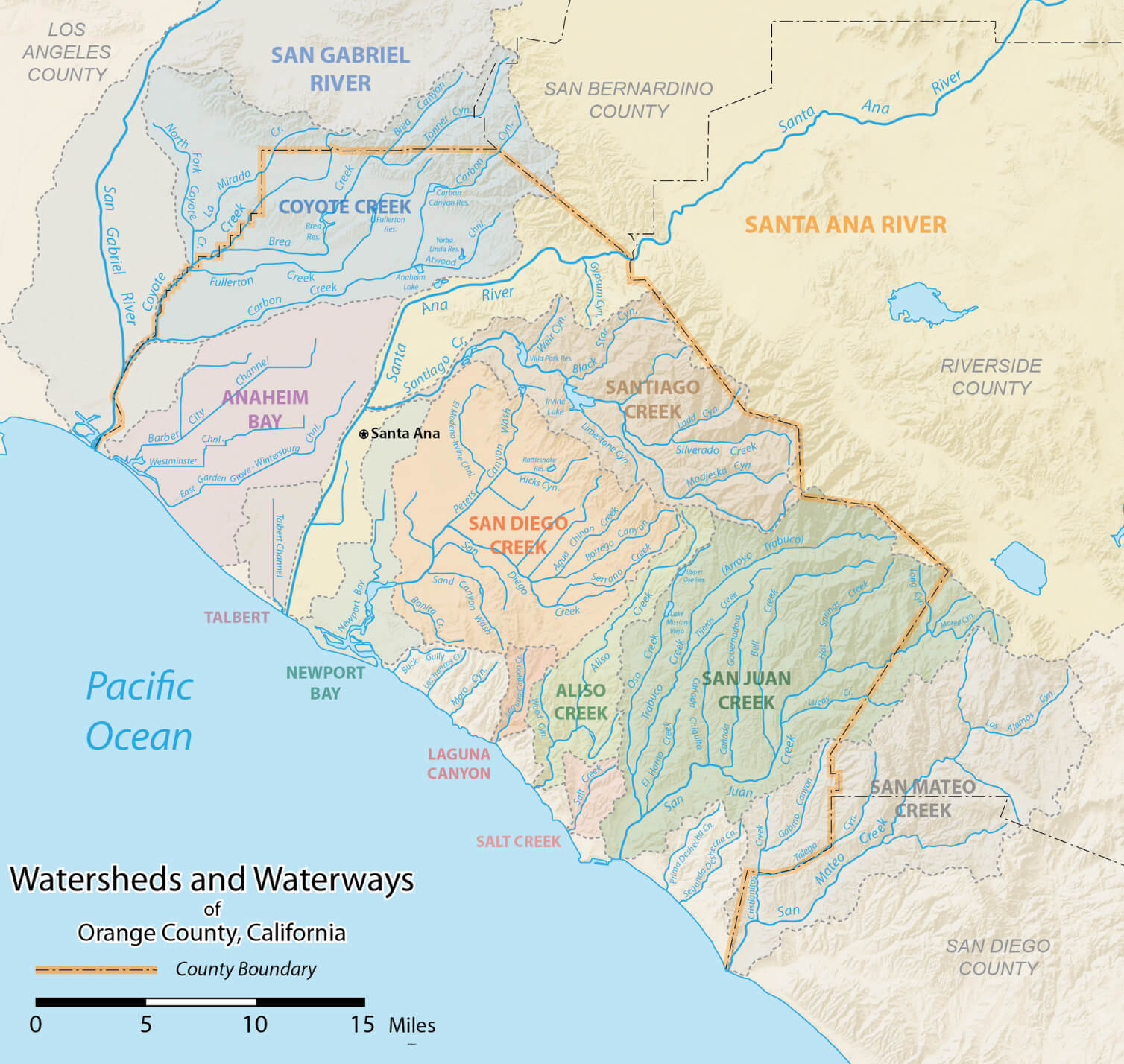 The Orange County watershed map California