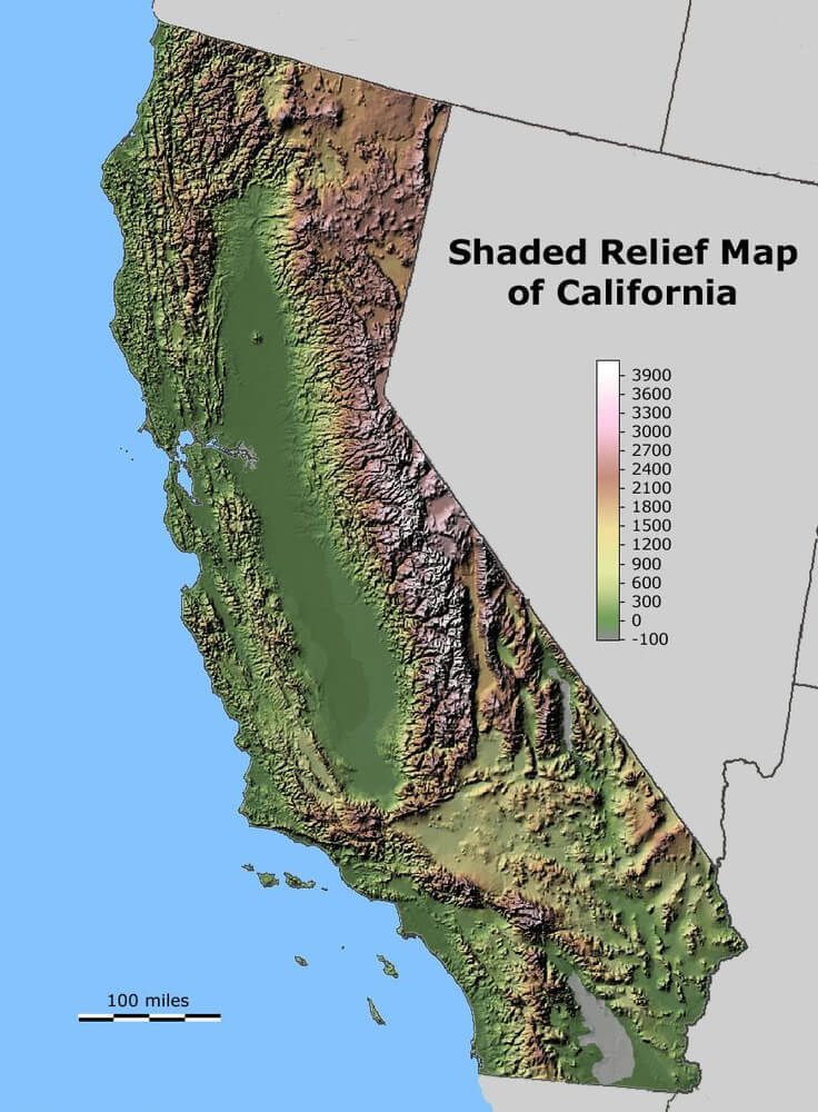 shaded relif map of California