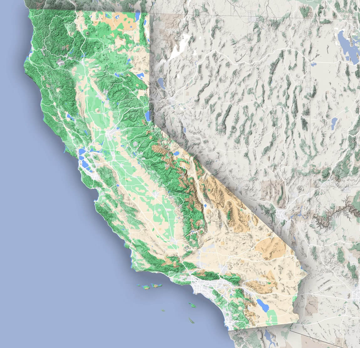 California population map with terrain