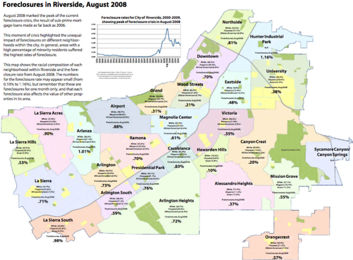 Foreclosures rates in Riverside 2008 map