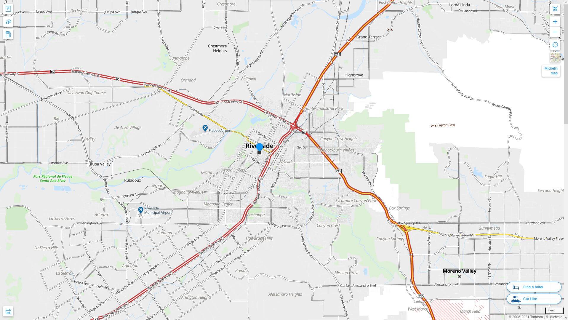 Riverside California highway and road map