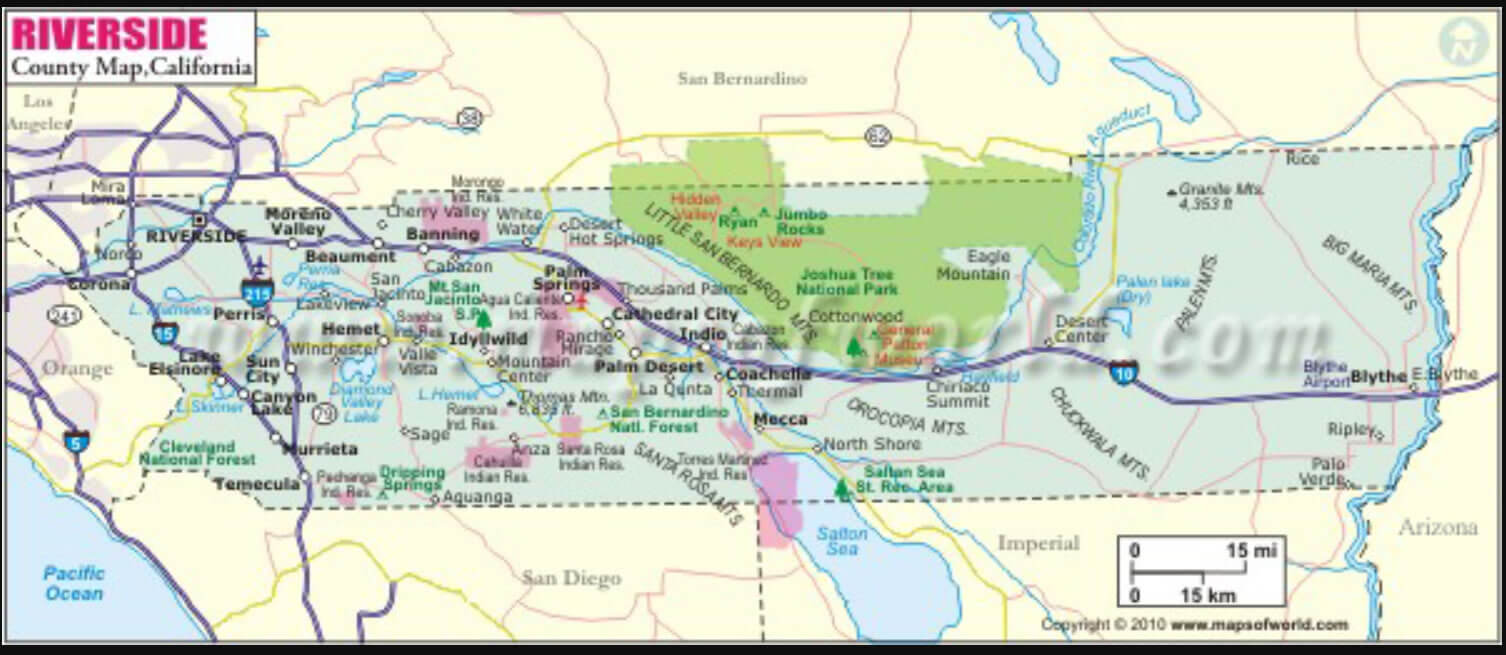 Riverside county and road map California
