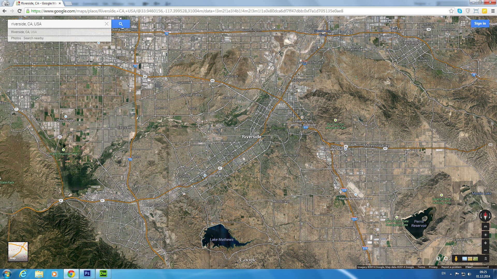 Riverside map California US satellite