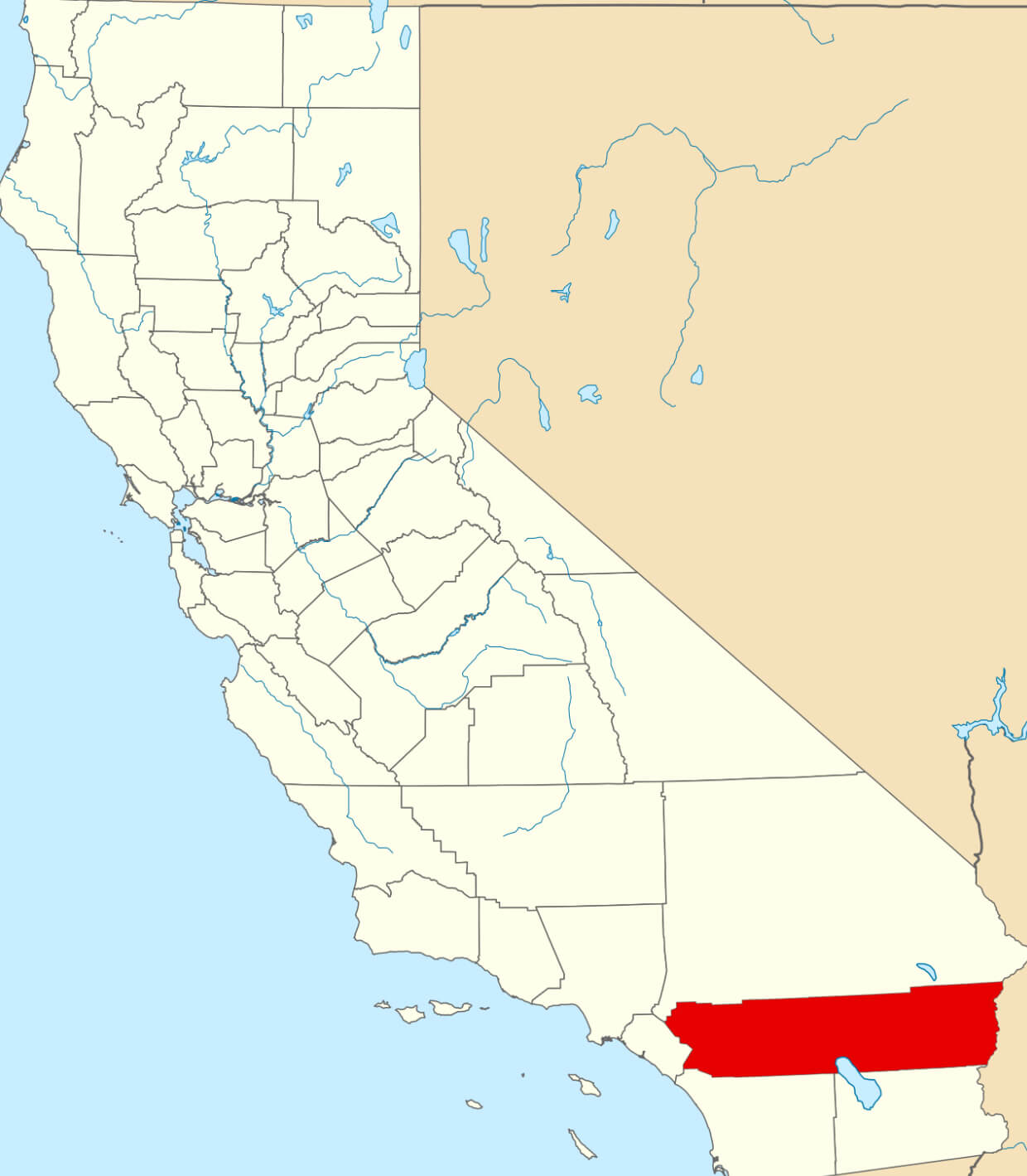 Riverside map location in the state of California