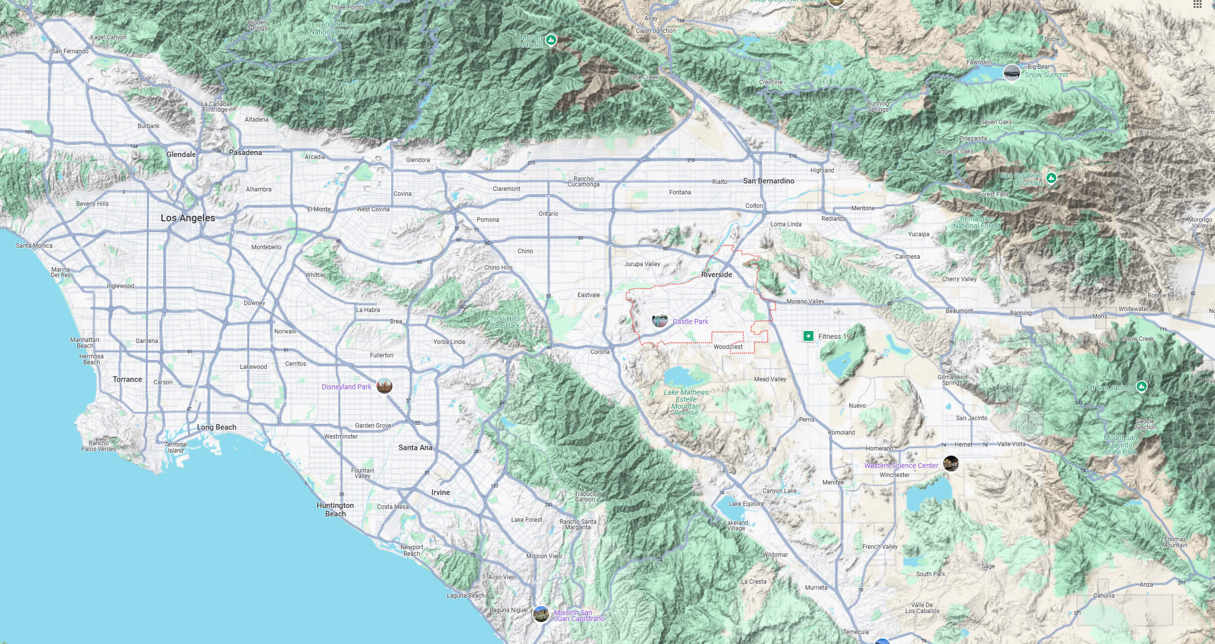 Riverside terrain map Los Angeles